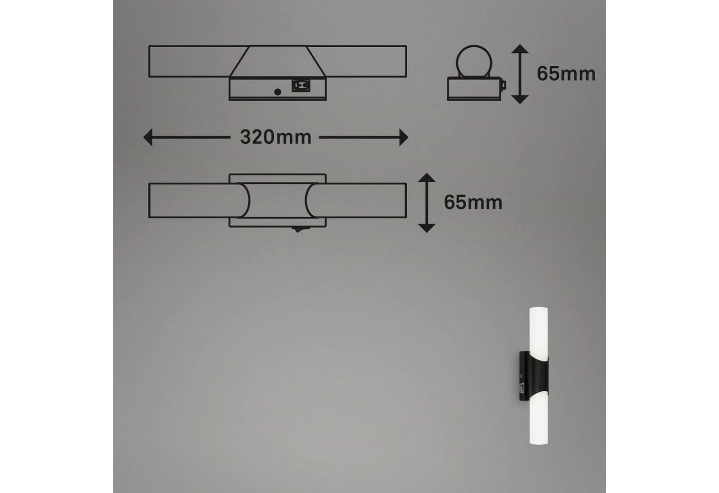 LED Badleuchte, 32 cm,  LED-Modul, 6,5W, 700 lm, schwarz