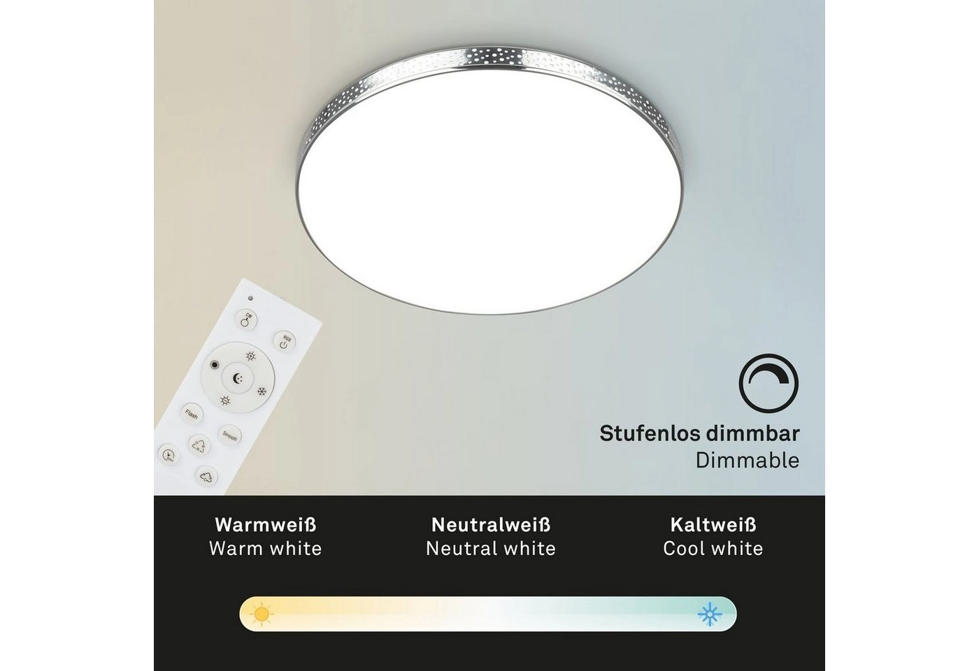 RGB-CCT LED Deckenleuchte, Ø 35,5 cm, LED-Platine, 18W, 1850 lm, chrom