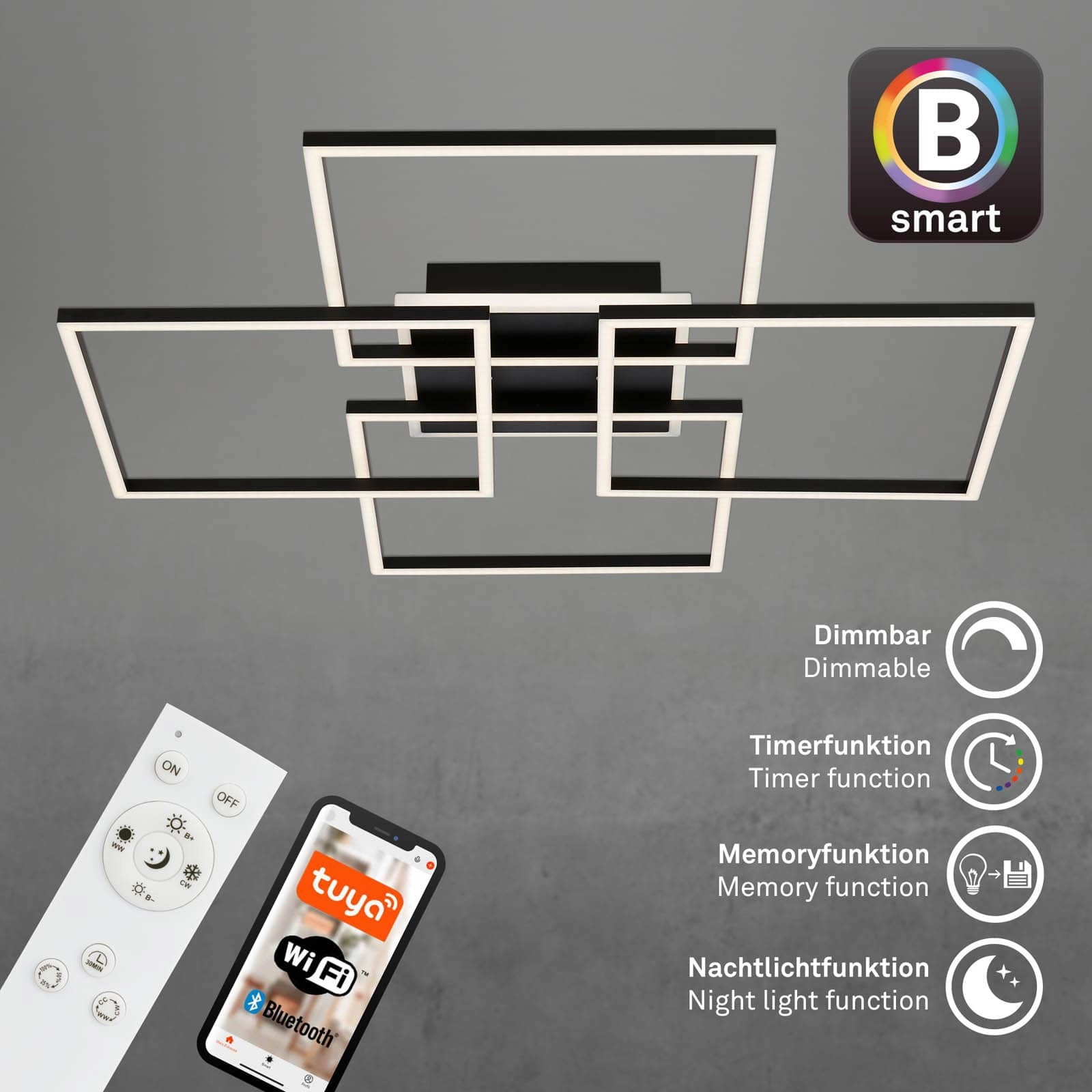 CCT LED Deckenleuchte, 72,4 cm, 50 W, 5500 lm, Schwarz