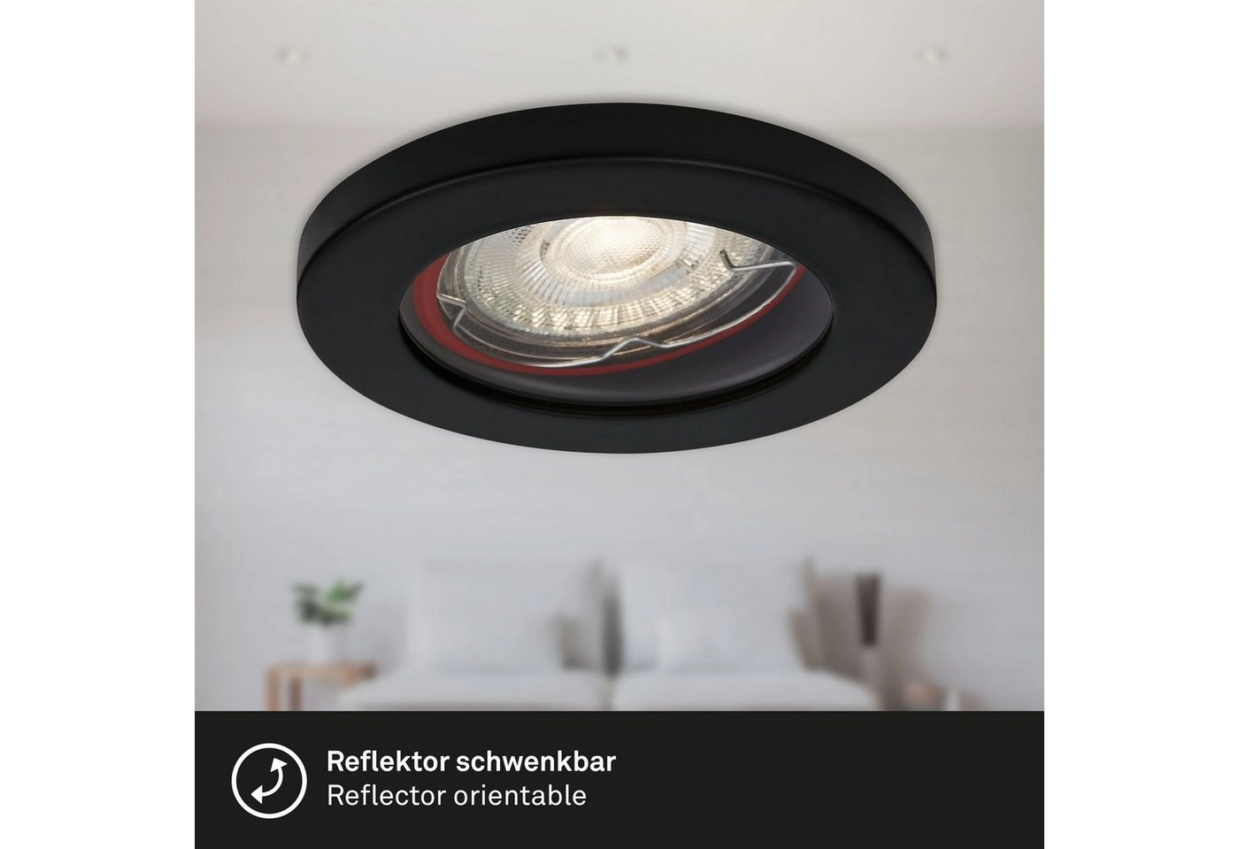 3er Set LED Einbauleuchte, Ø 8,5 cm, 5 W, 400 lm, Schwarz