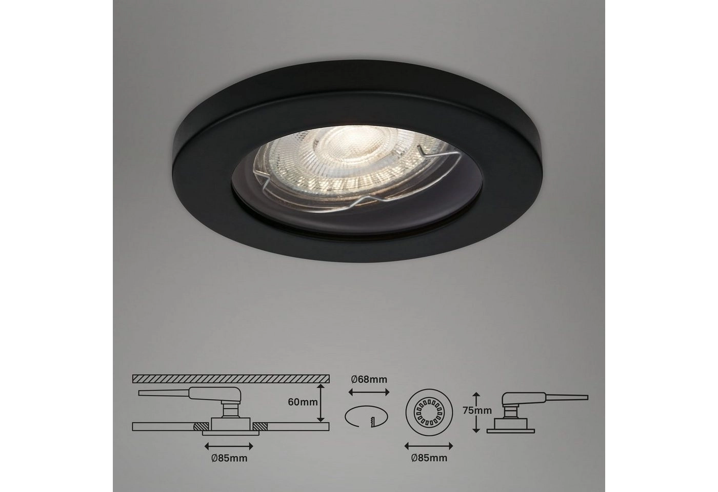 3er Set LED Einbauleuchte, Ø 8,5 cm, 5 W, 400 lm, Schwarz