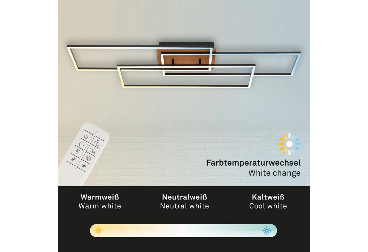 CCT LED Deckenleuchte, 116,5 cm, LED-Platine  18 W, 2200 lm, schwarz