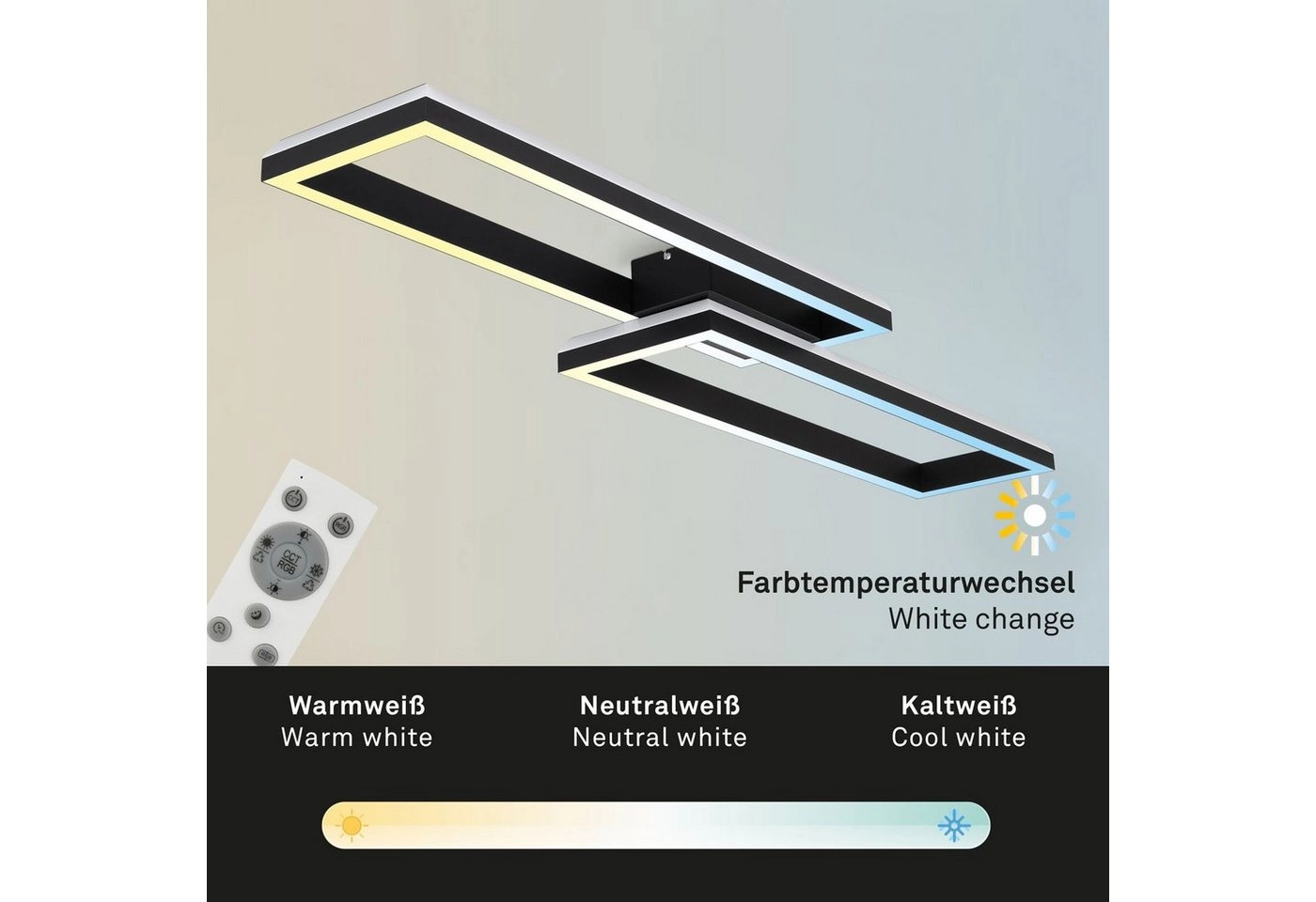 RGB CCT LED Deckenleuchte, 119,5 cm, LED-Platine, 45 W, 4400 lm, schwarz