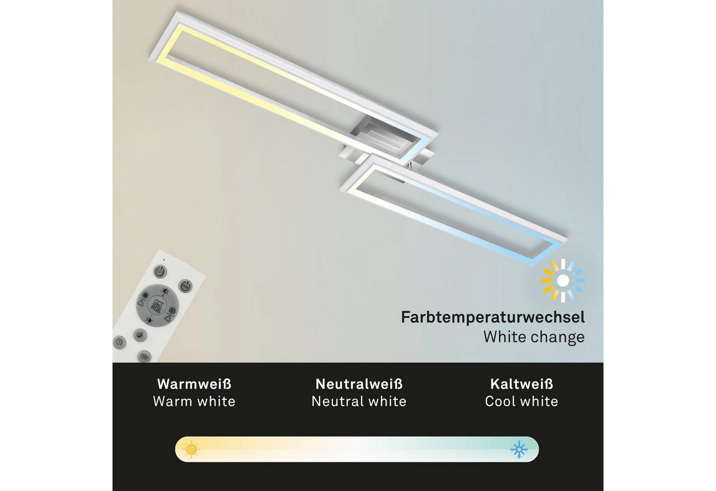 RGB CCT LED Deckenleuchte, 110 cm, LED-Platine, 44 W, 4400 lm, alu-chrom