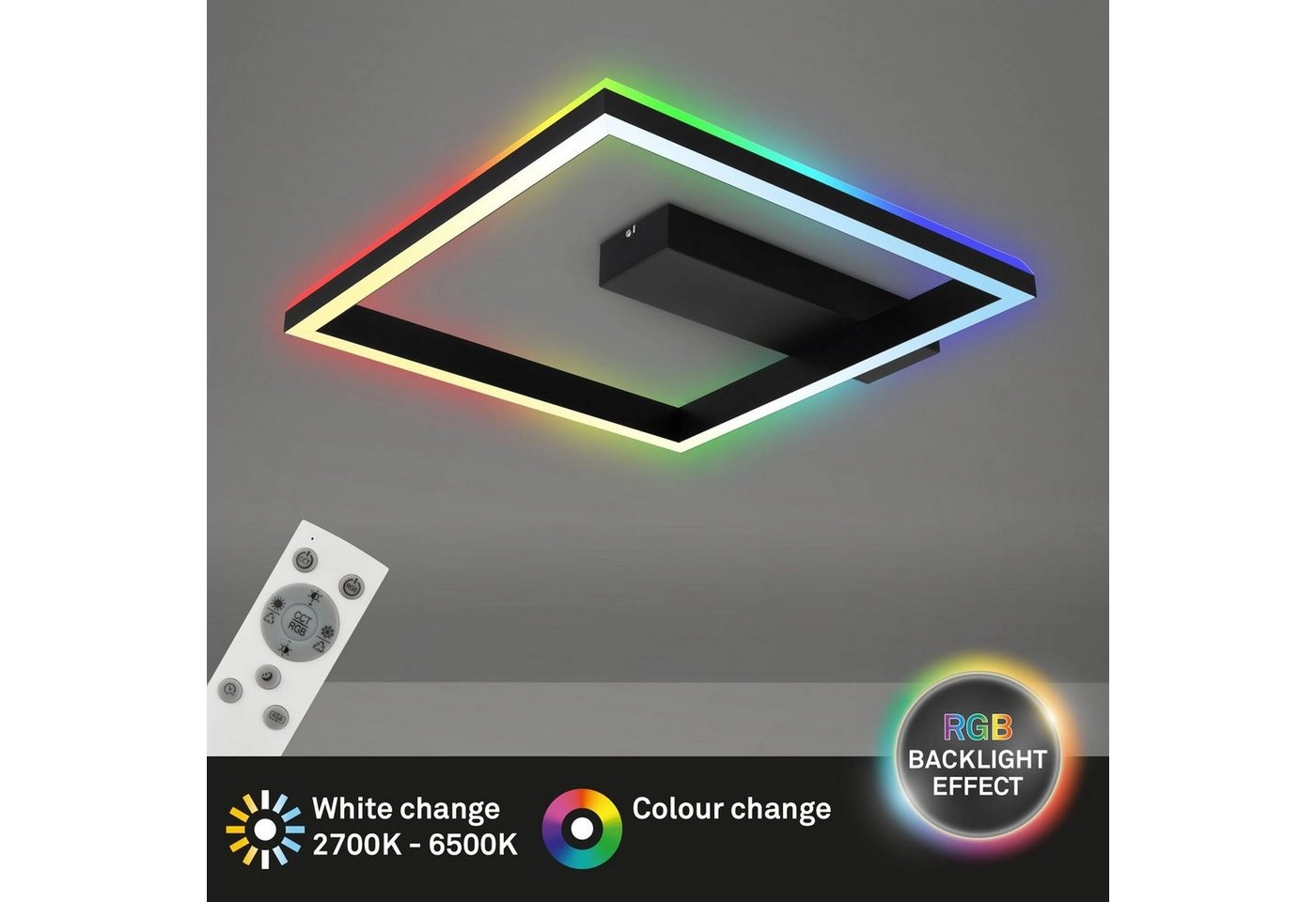 RGB CCT LED Deckenleuchte, 57cm, LED-Platine, 20 W, 1800 lm, schwarz