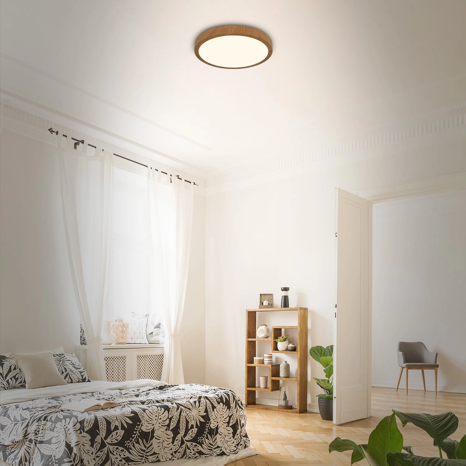 LED Aufbauleuchte, Ø 38 cm, LED-Platine, 24 W, 2900 lm, holzfarbig