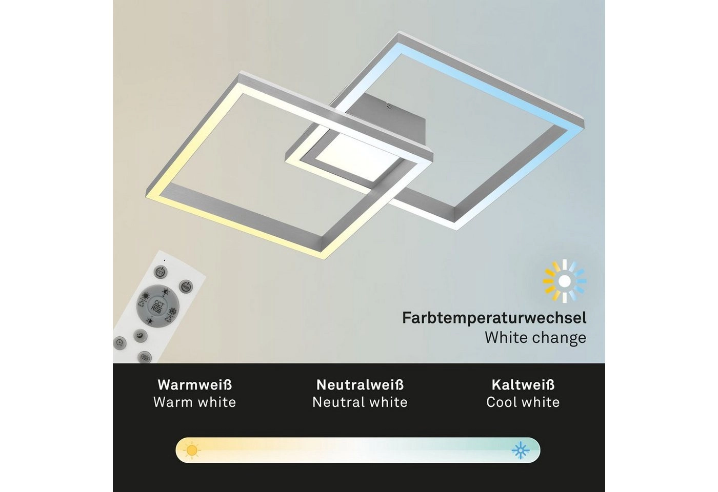 RGB CCT LED Deckenleuchte, 59,7 cm, LED-Platine, 44 W, 4400 lm, aluminiumfarbig