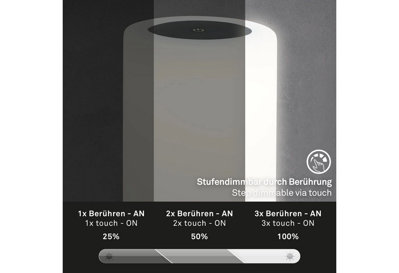 LED Akku Tischleuchte Ø12,5 cm, LED-Modul,  3W, 350 lm, chrom-matt