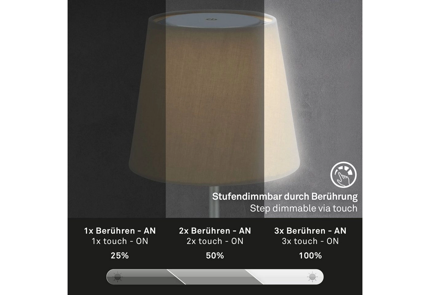 LED Akku Tischleuchte, Ø12,5 cm, LED-Modul,  3W, 350 lm, taupe