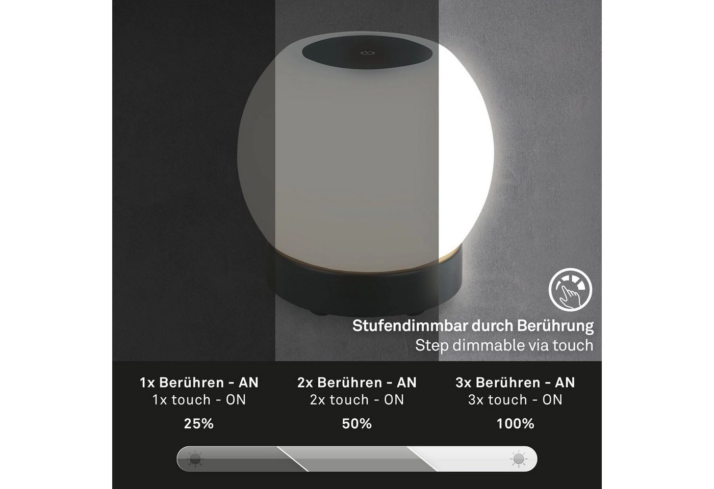 LED Akku Tischleuchte, Ø16 cm, LED-Modul,  3W, 350 lm, schwarz