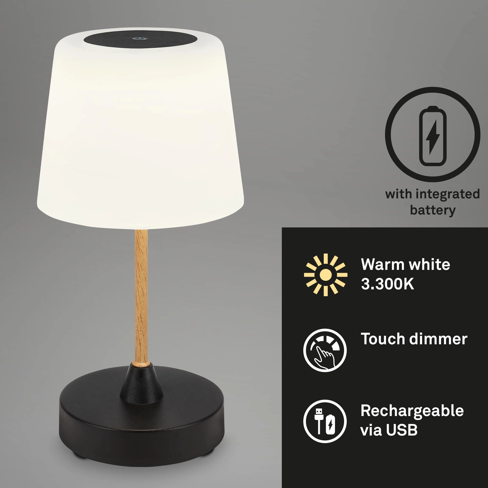 LED Akku Tischleuchte Ø12,5 cm, LED-Modul,  3W, 350 lm, Schwarz