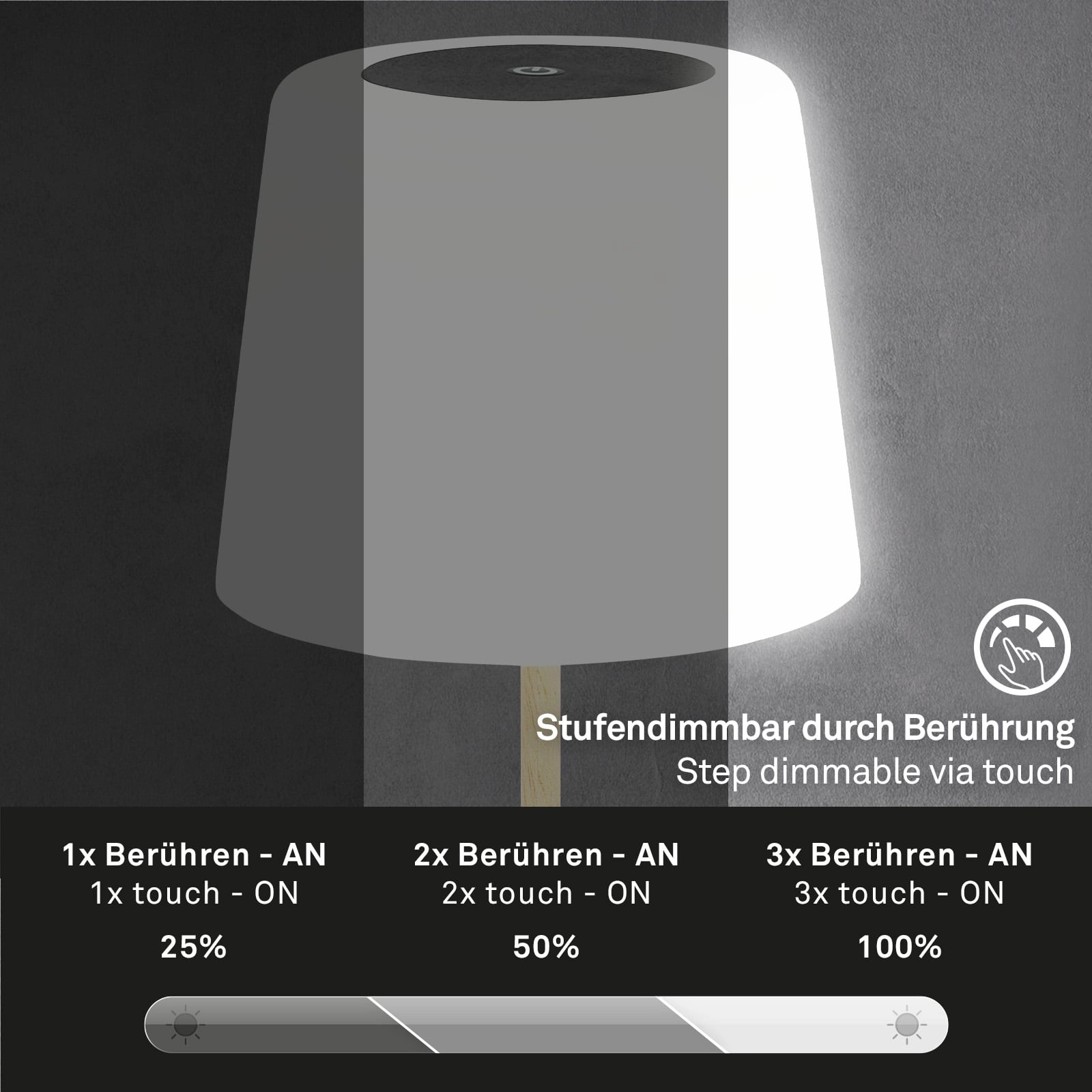 LED Akku Tischleuchte Ø12,5 cm, LED-Modul,  3W, 350 lm, Schwarz