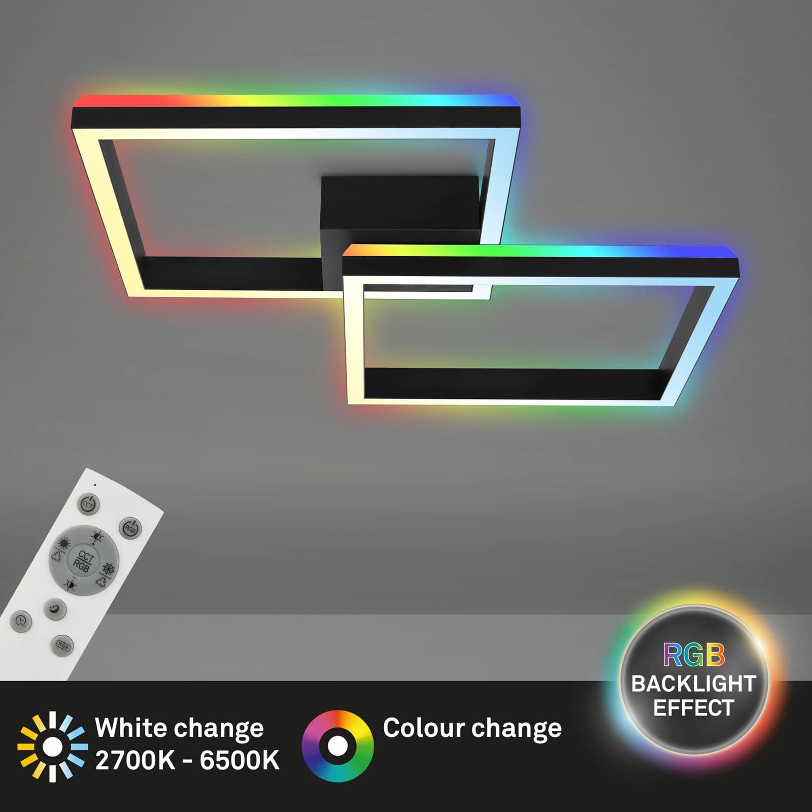 RGB CCT LED Deckenleuchte, 64 cm, LED-Platine, 40 W, 3600 lm, schwarz