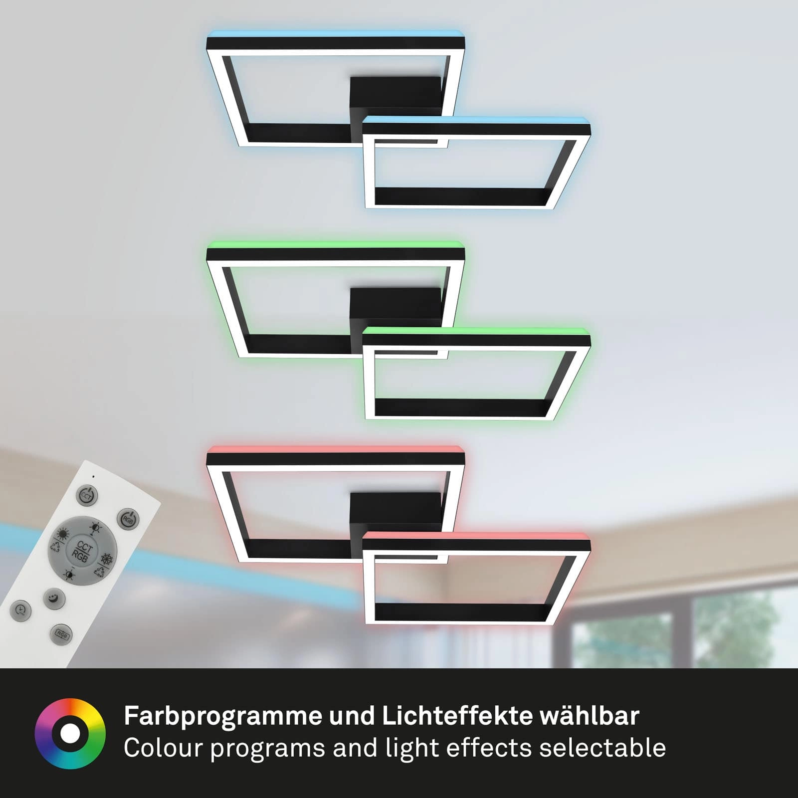 RGB CCT LED Deckenleuchte, 64 cm, LED-Platine, 40 W, 3600 lm, schwarz