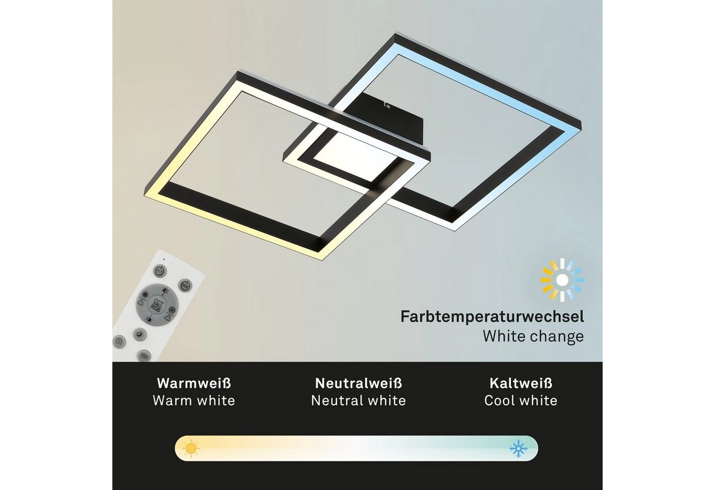 RGB CCT LED Deckenleuchte, 59,7 cm, LED-Platine, 44 W, 4400 lm, schwarz