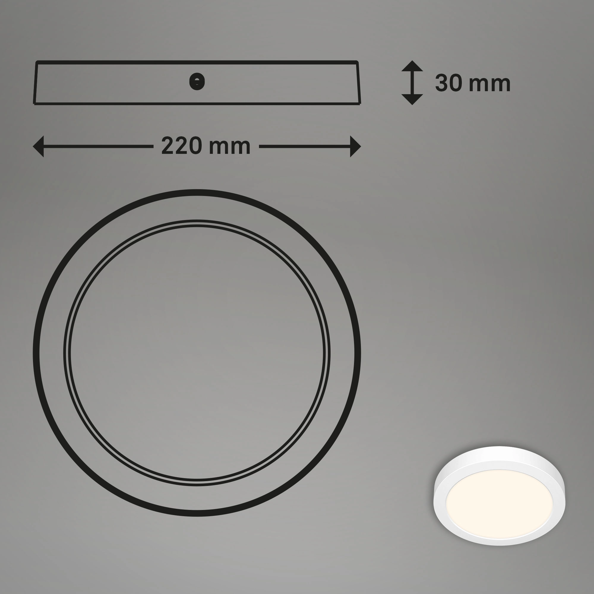 LED Aufbauleuchte Ø 22 cm, LED-Platine, 18 W, 1850 lm, weiß