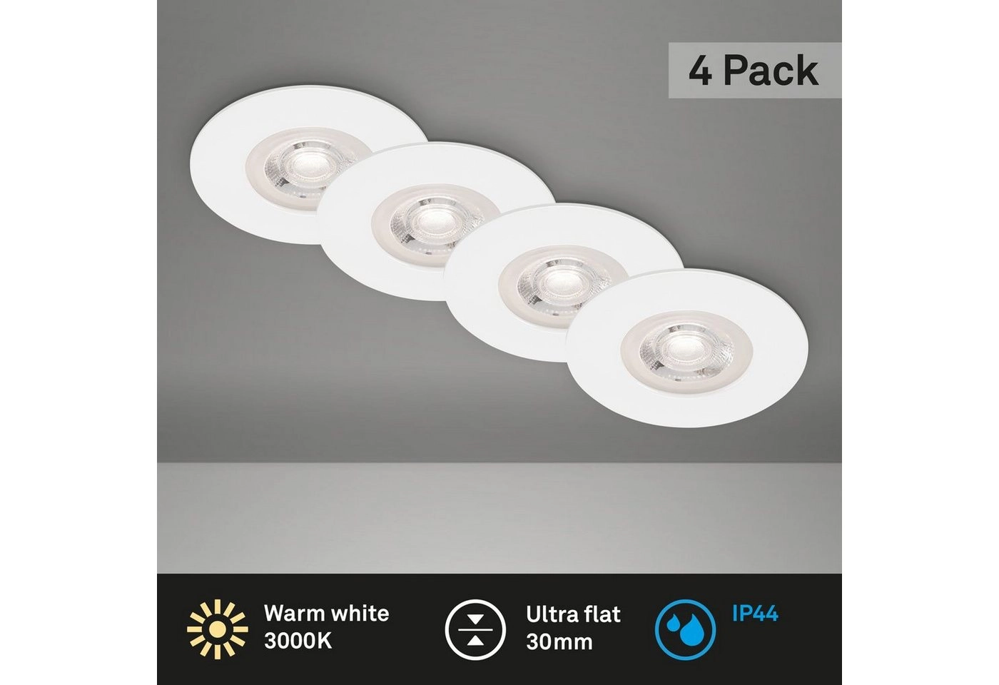 LED Einbauleuchten, Ø9 cm, 4x LED, 4,9 W, 480 lm, matt-weiß