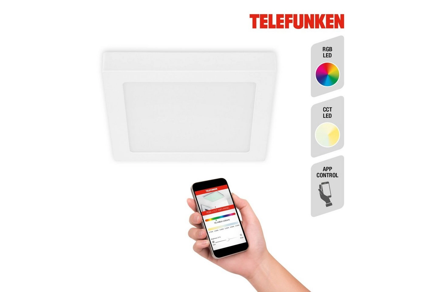 TELEFUNKEN Smart LED Aufbauleuchte, 22,5 cm, 18 W, Weiß