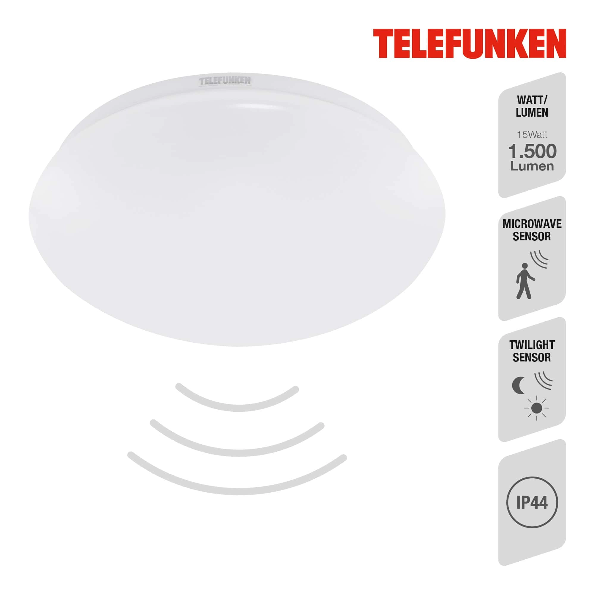 TELEFUNKEN Sensor LED Deckenleuchte, Ø 28 cm, 15 W, Weiß