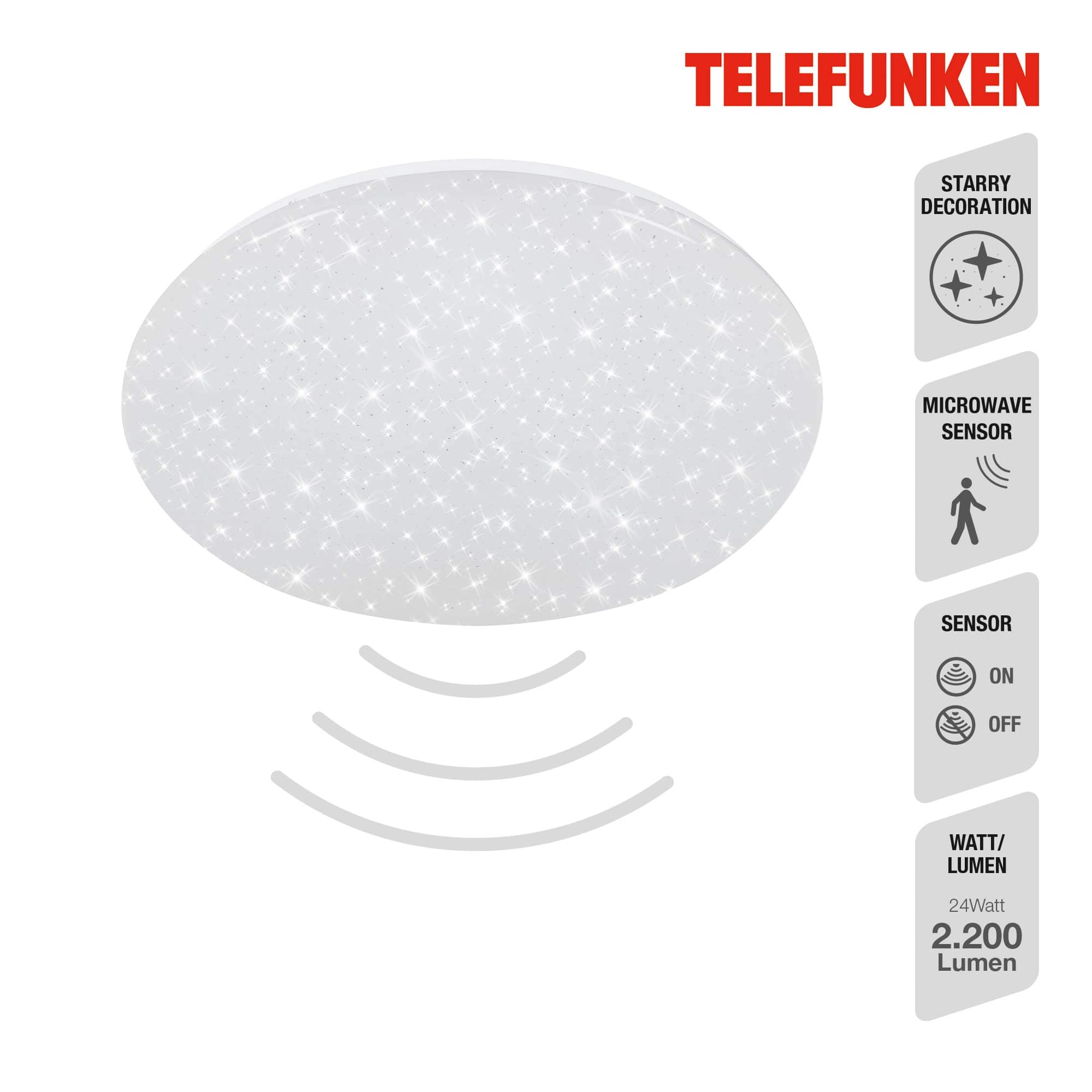 TELEFUNKEN Sensor LED Deckenleuchte, Ø 38 cm, 24 W, Weiß