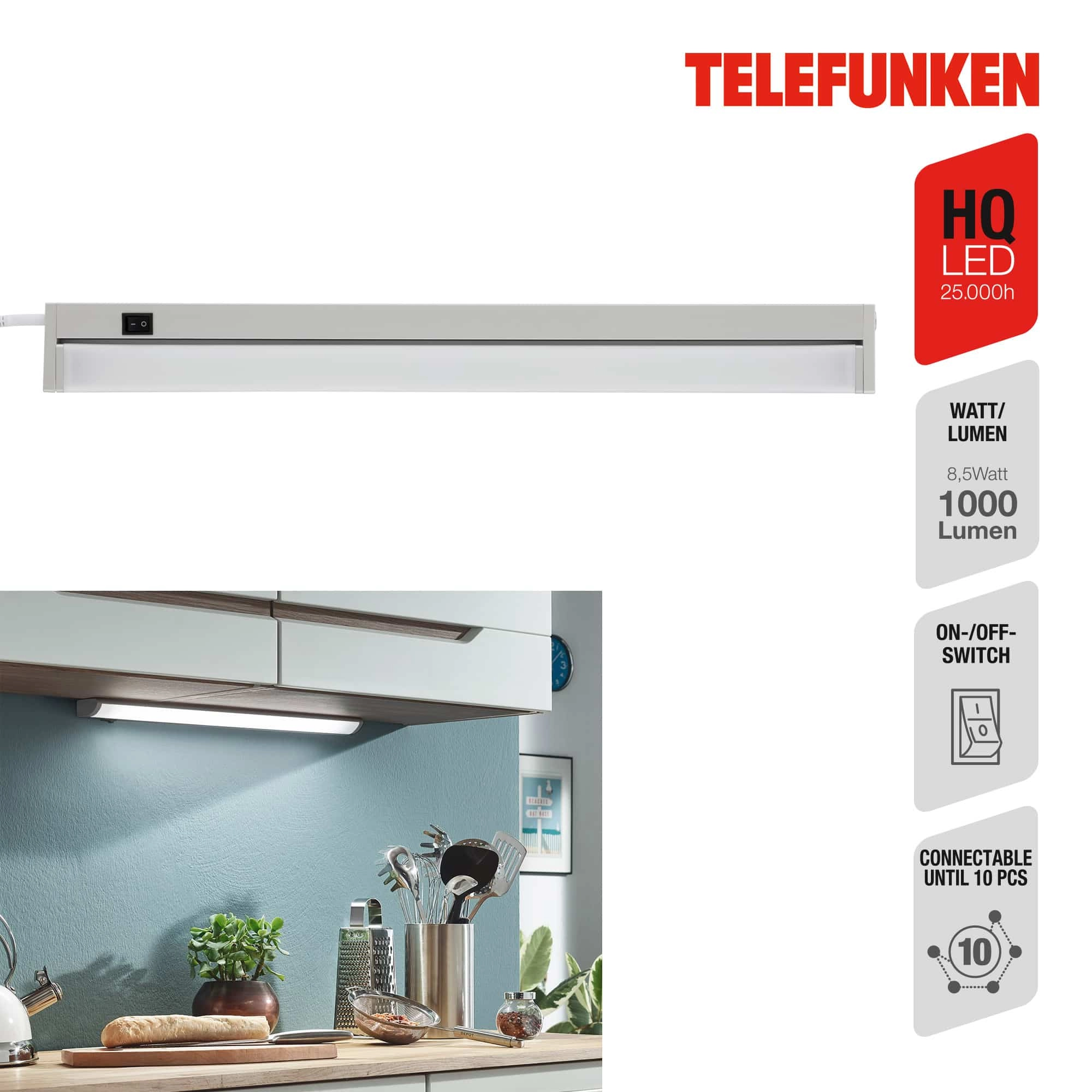 TELEFUNKEN LED Unterbauleuchte, 55 cm, 8,5 W, Titan