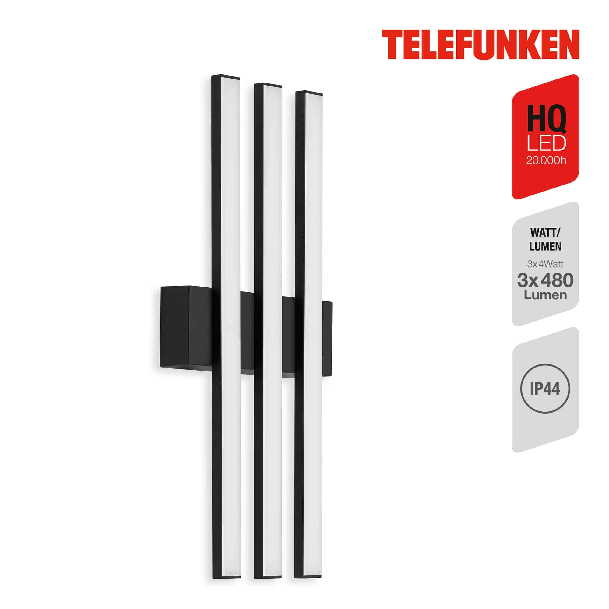 TELEFUNKEN LED Außenwandleuchte, 37 cm, 12 W, Schwarz