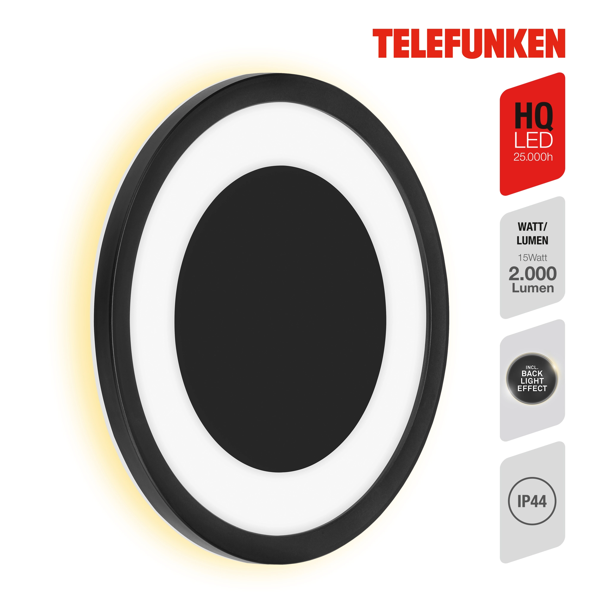 TELEFUNKEN LED Außenwandleuchte, Ø 28 cm, 15 W, Schwarz