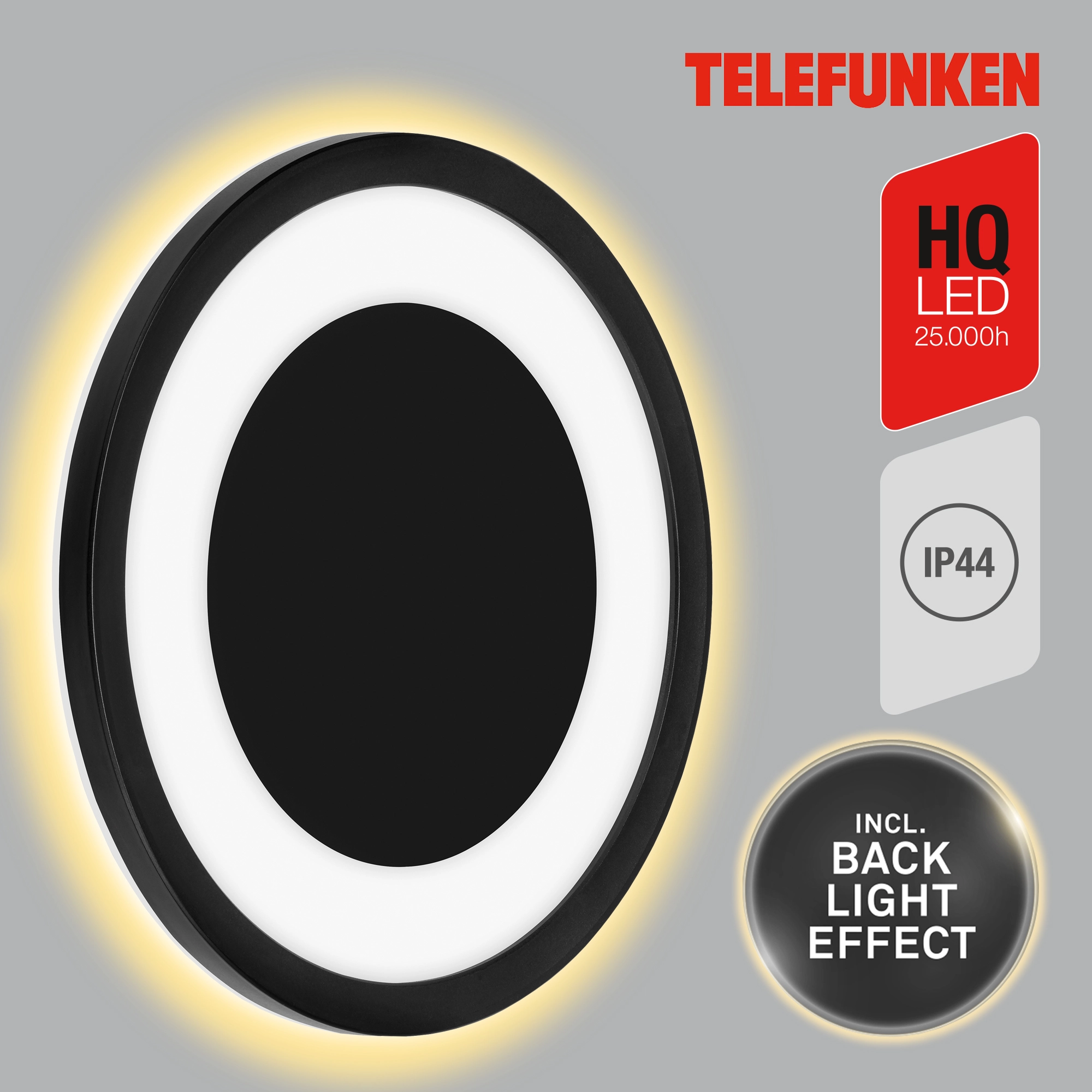 TELEFUNKEN LED Außenwandleuchte, Ø 28 cm, 15 W, Schwarz