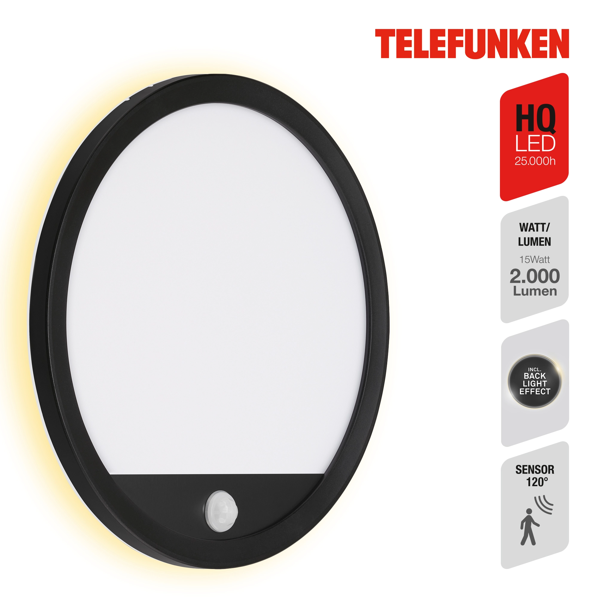 TELEFUNKEN LED Außenwandleuchte, Ø 28 cm, 15 W, Schwarz