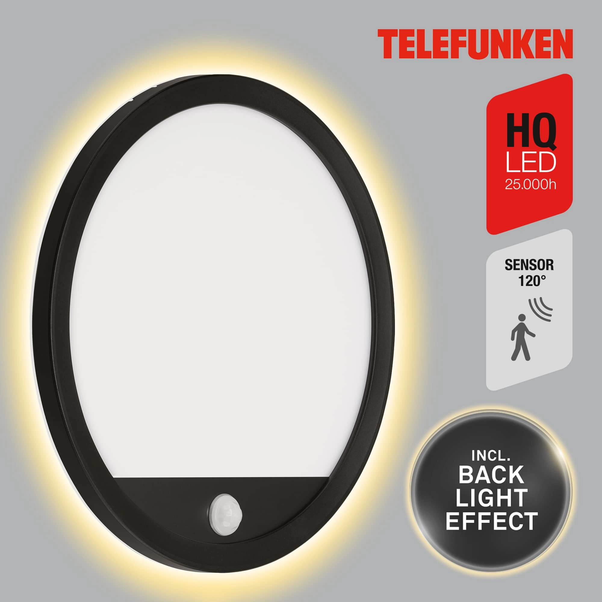 TELEFUNKEN LED Außenwandleuchte, Ø 28 cm, 15 W, Schwarz