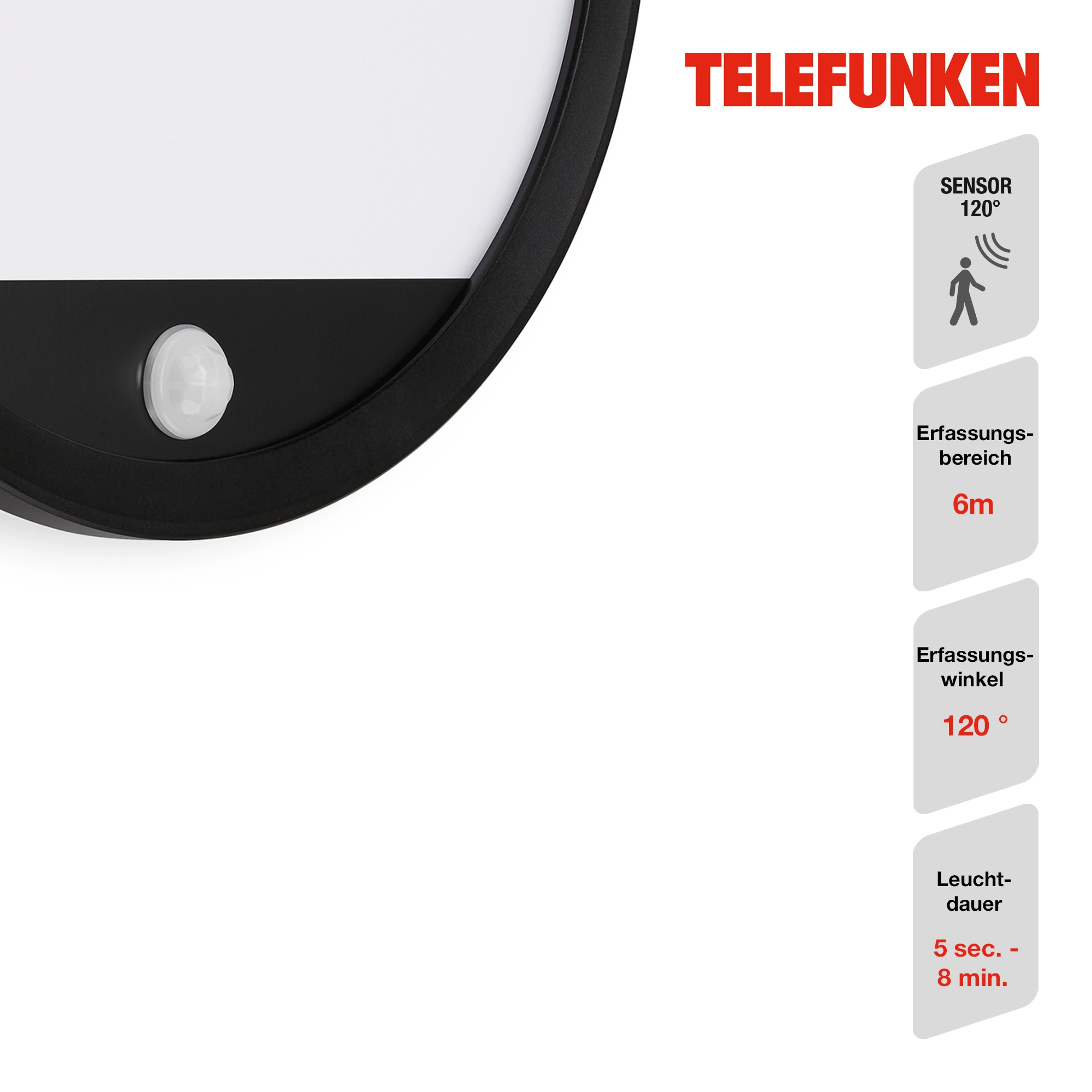 TELEFUNKEN LED Außenwandleuchte, Ø 28 cm, 15 W, Schwarz