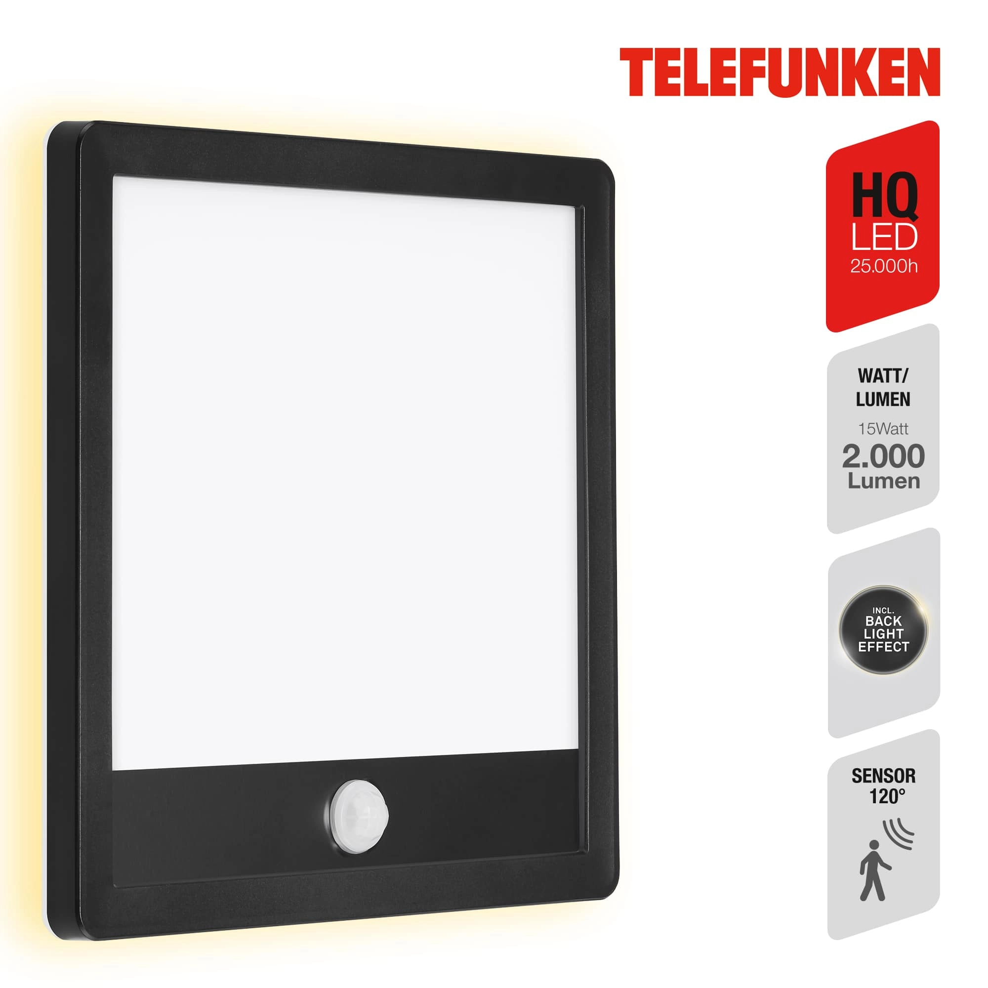 TELEFUNKEN LED Außenwandleuchte, 25 cm, 15 W, Schwarz