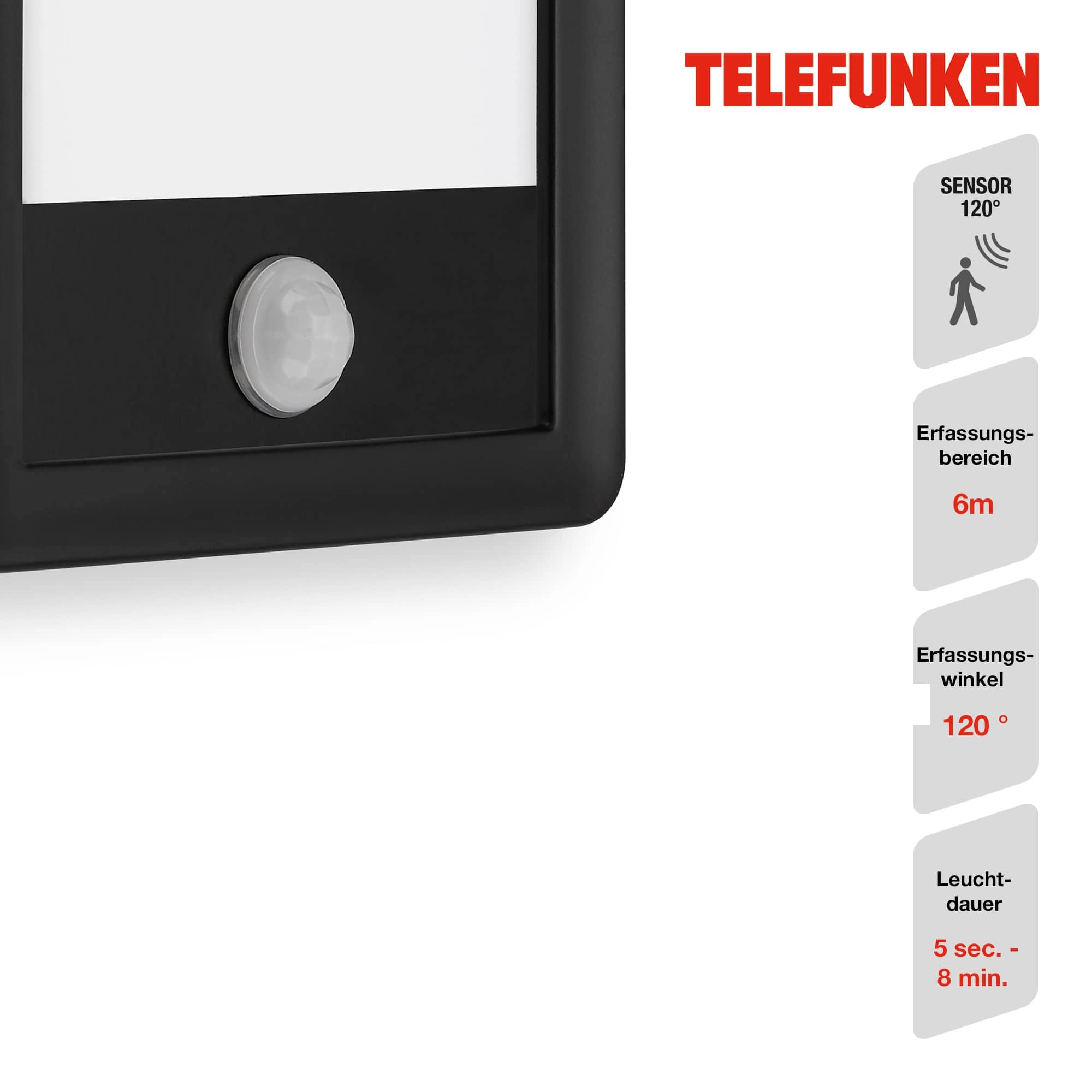 TELEFUNKEN LED Sensor Außenwandleuchte, 28 cm, 16 W, Schwarz