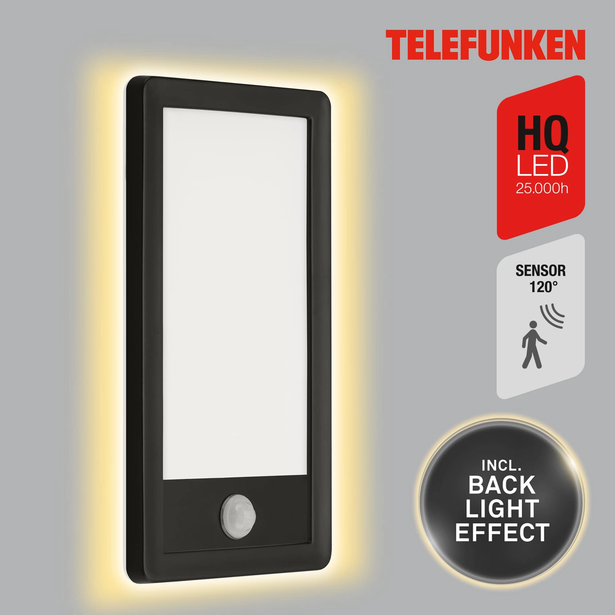 TELEFUNKEN LED Sensor Außenwandleuchte, 28 cm, 16 W, Schwarz