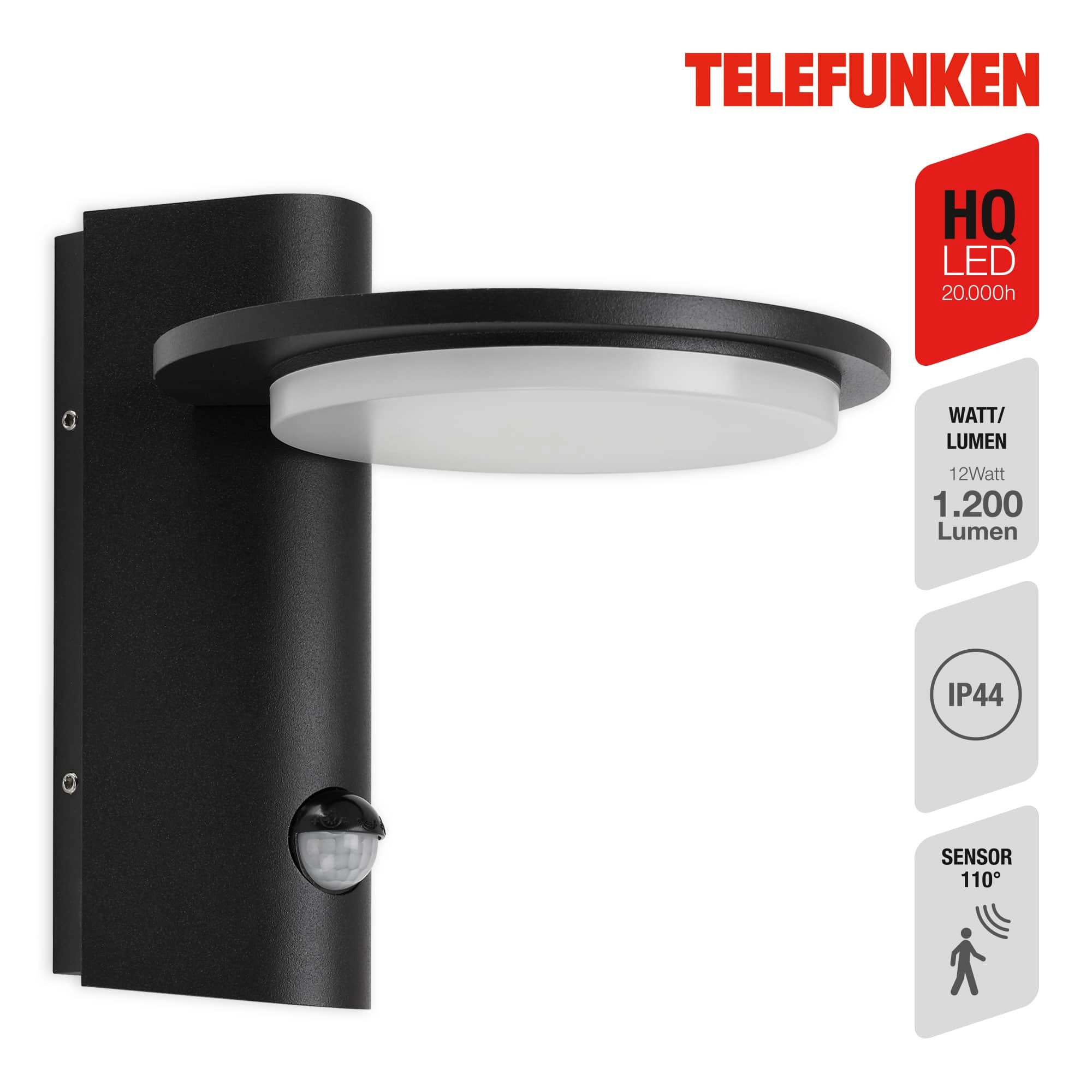 TELEFUNKEN LED Außenwandleuchte, 18 cm, 10 W, Schwarz