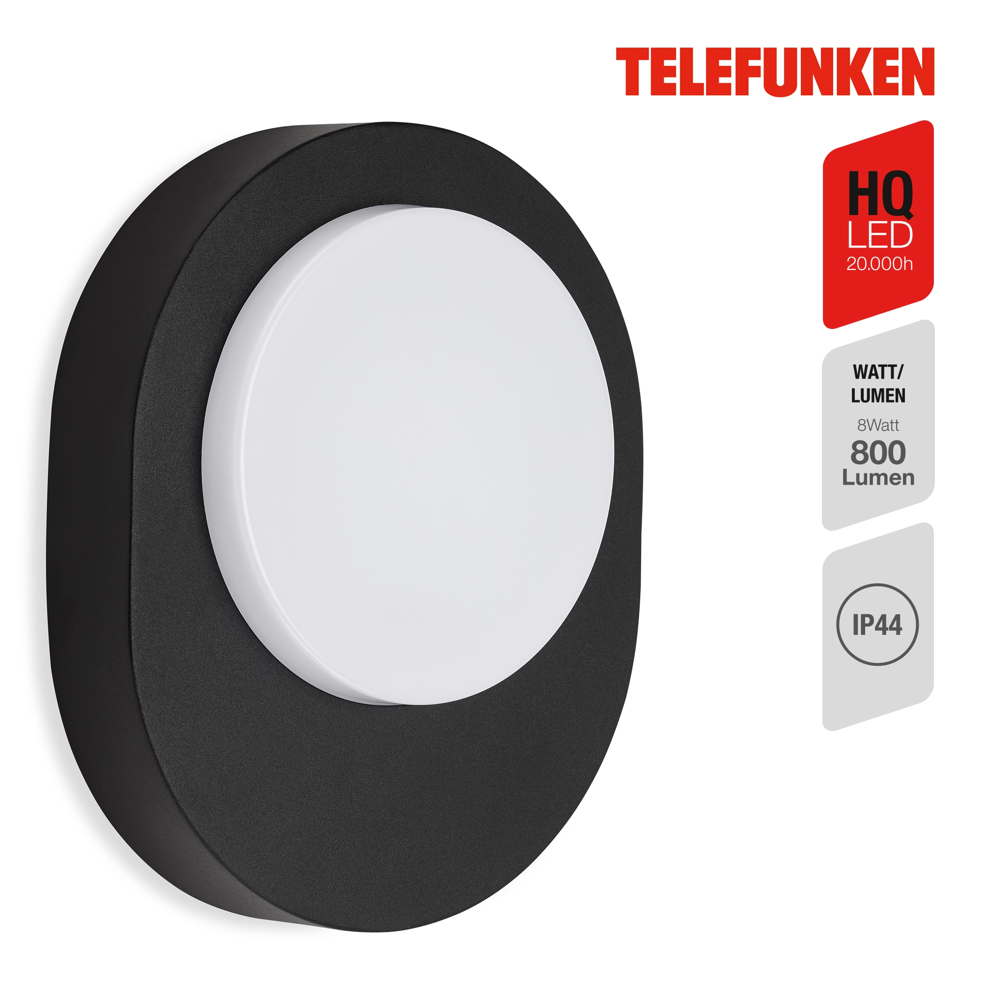 TELEFUNKEN LED Außenwandleuchte, 20 cm, 8 W, Schwarz