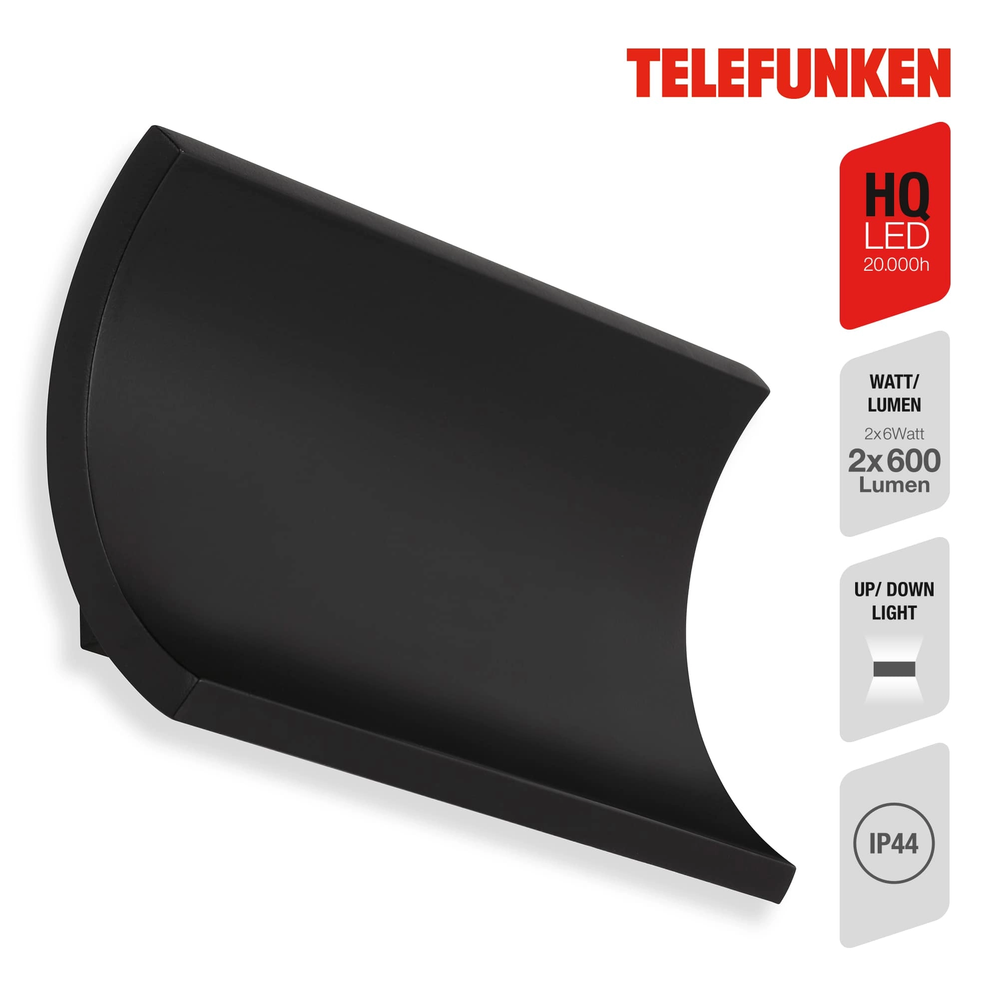 TELEFUNKEN LED Außenwandleuchte, 19,7 cm, 12 W, Schwarz