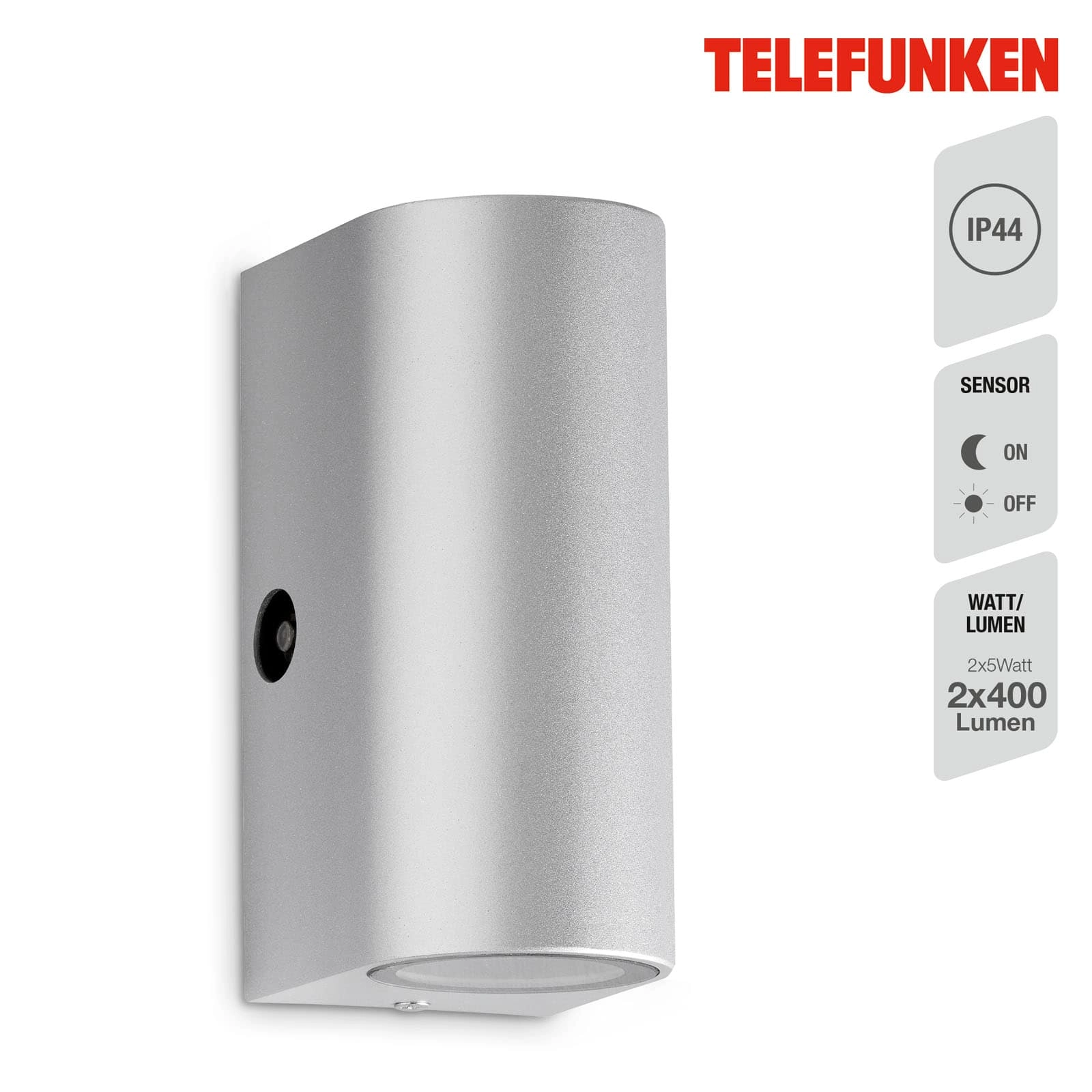 TELEFUNKEN LED Sensor Außenwandleuchte, 15,1 cm, 10 W, Silber