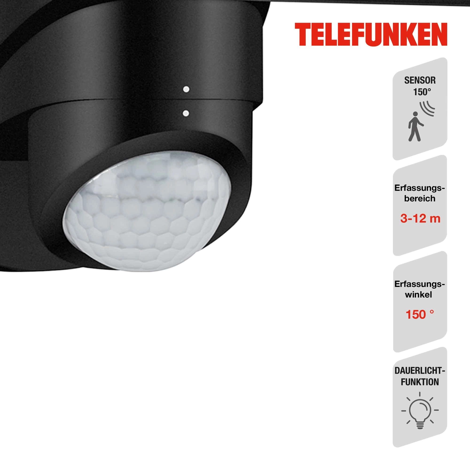 TELEFUNKEN LED Sensor Außenstrahler, 26,3 cm, 20 W, Schwarz