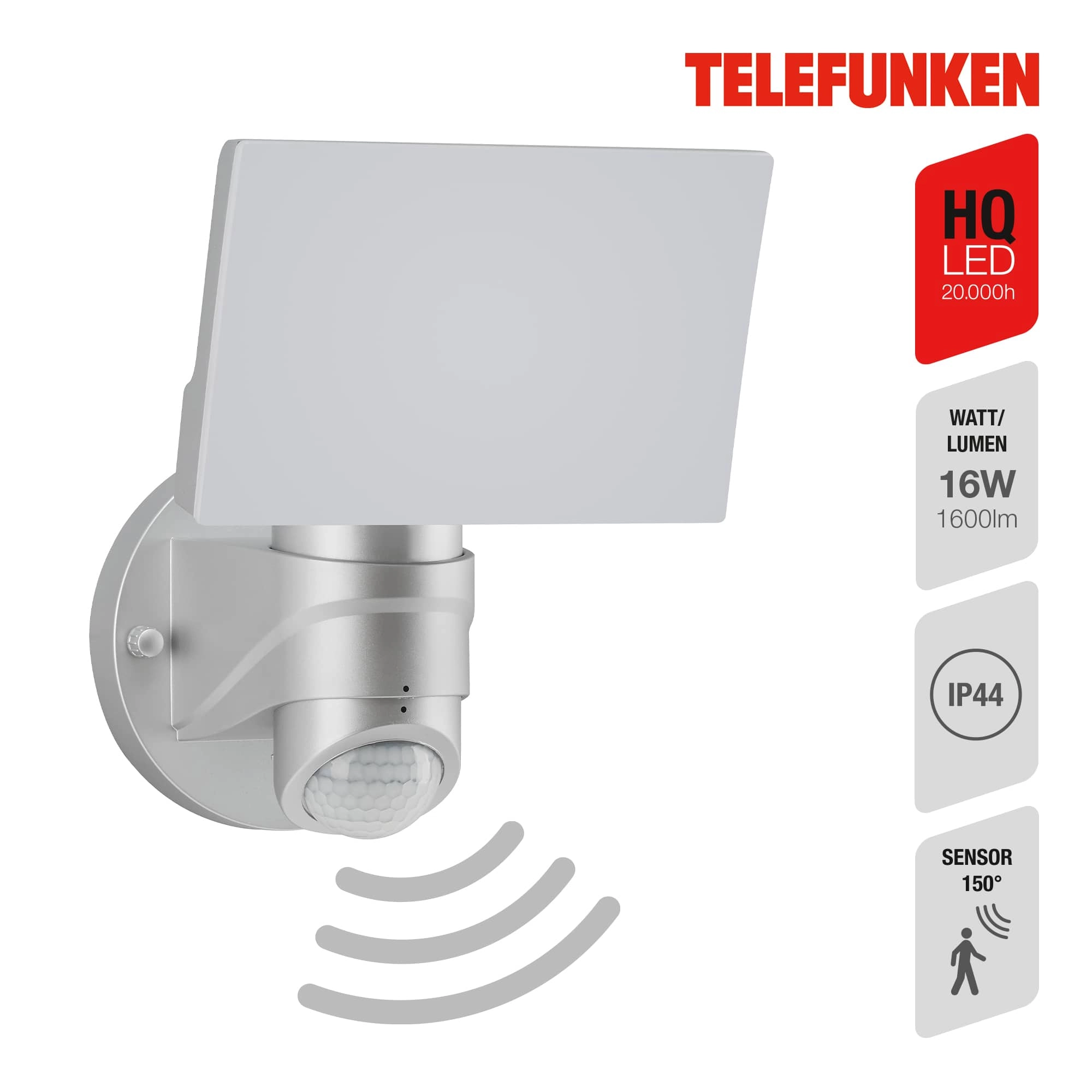 TELEFUNKEN LED Sensor Außenstrahler, 24 cm, 16 W, Silber