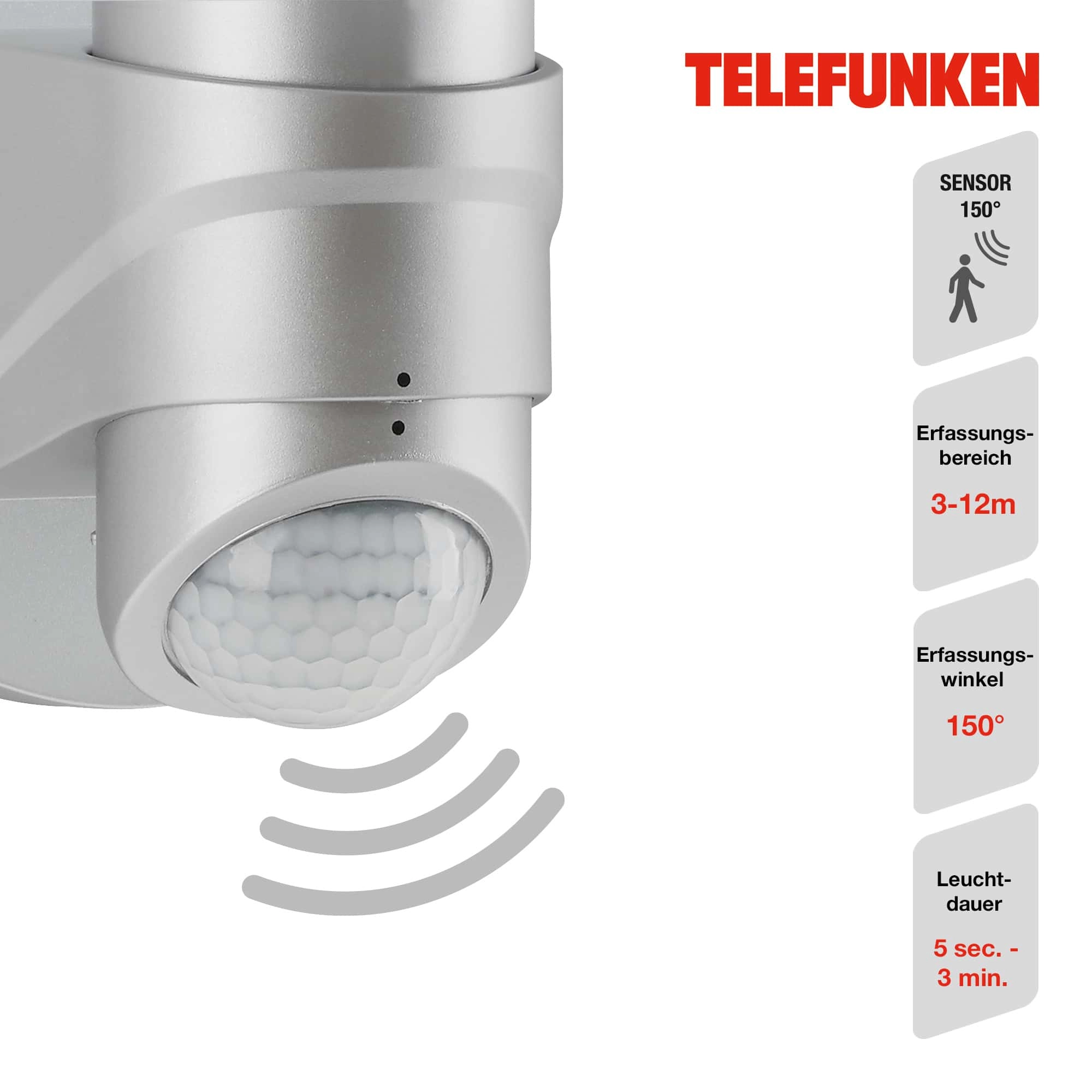 TELEFUNKEN LED Sensor Außenstrahler, 24 cm, 16 W, Silber