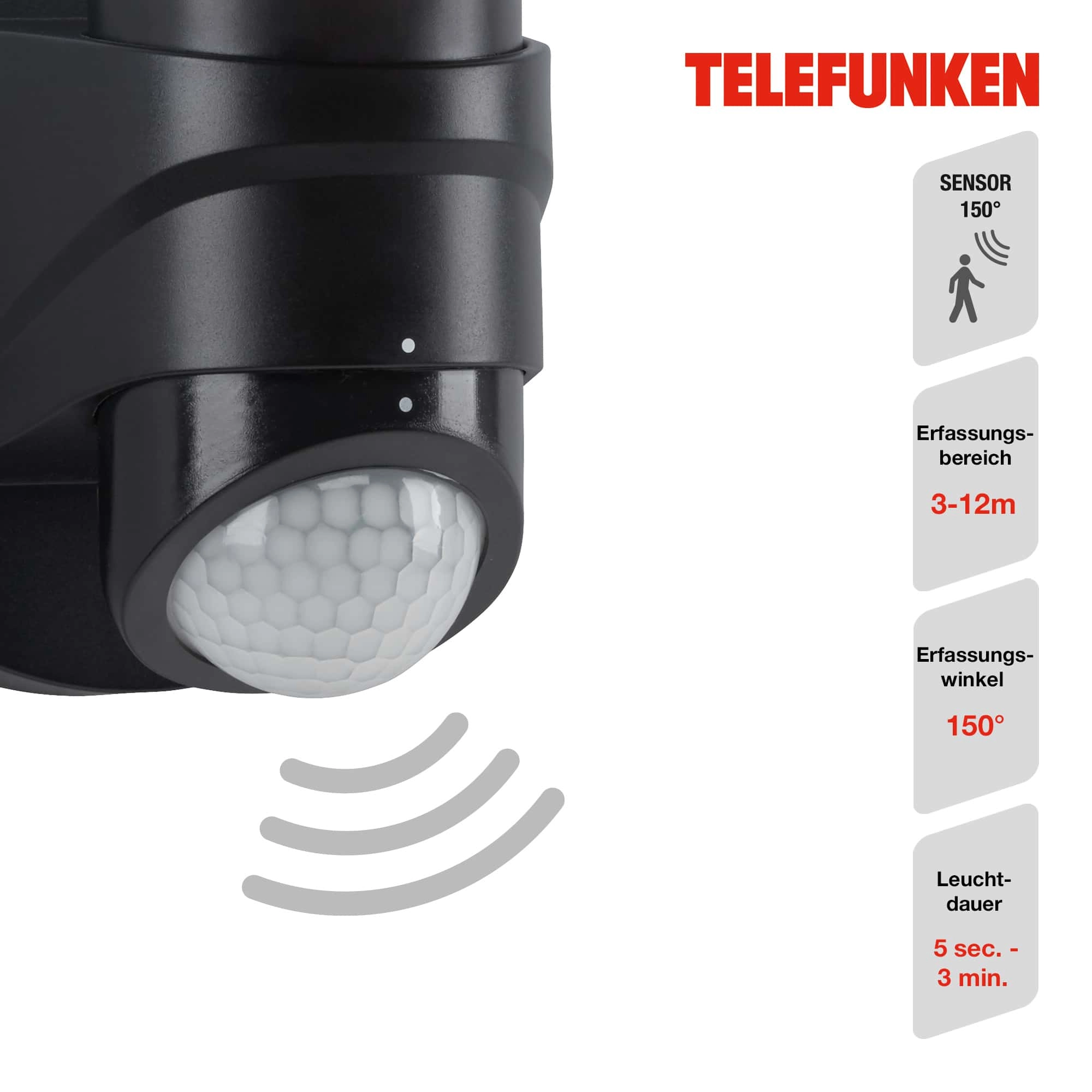TELEFUNKEN LED Sensor Außenstrahler, 24 cm, 16 W, Schwarz
