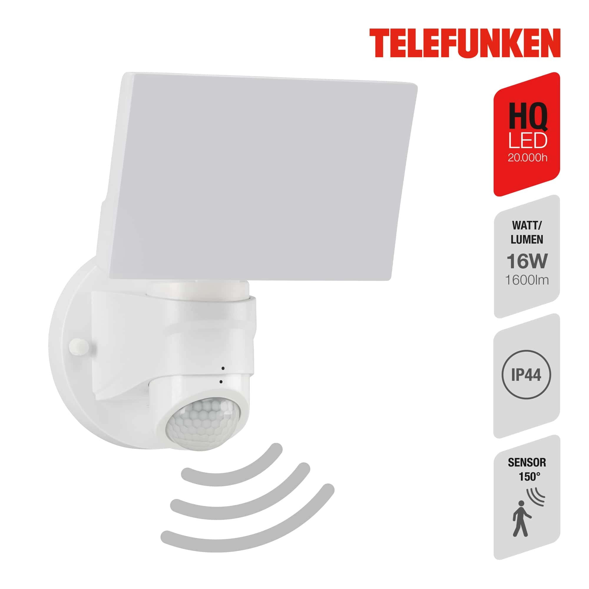 TELEFUNKEN LED Sensor Außenstrahler, 24 cm, 16 W, Weiß