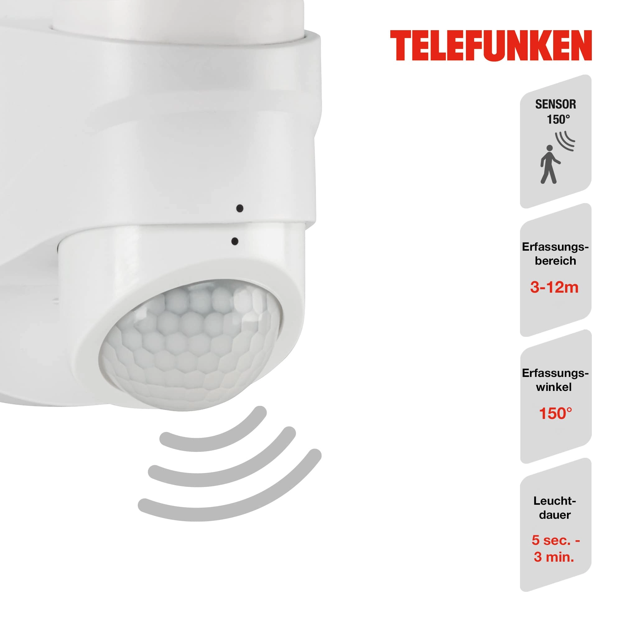 TELEFUNKEN LED Sensor Außenstrahler, 24 cm, 16 W, Weiß