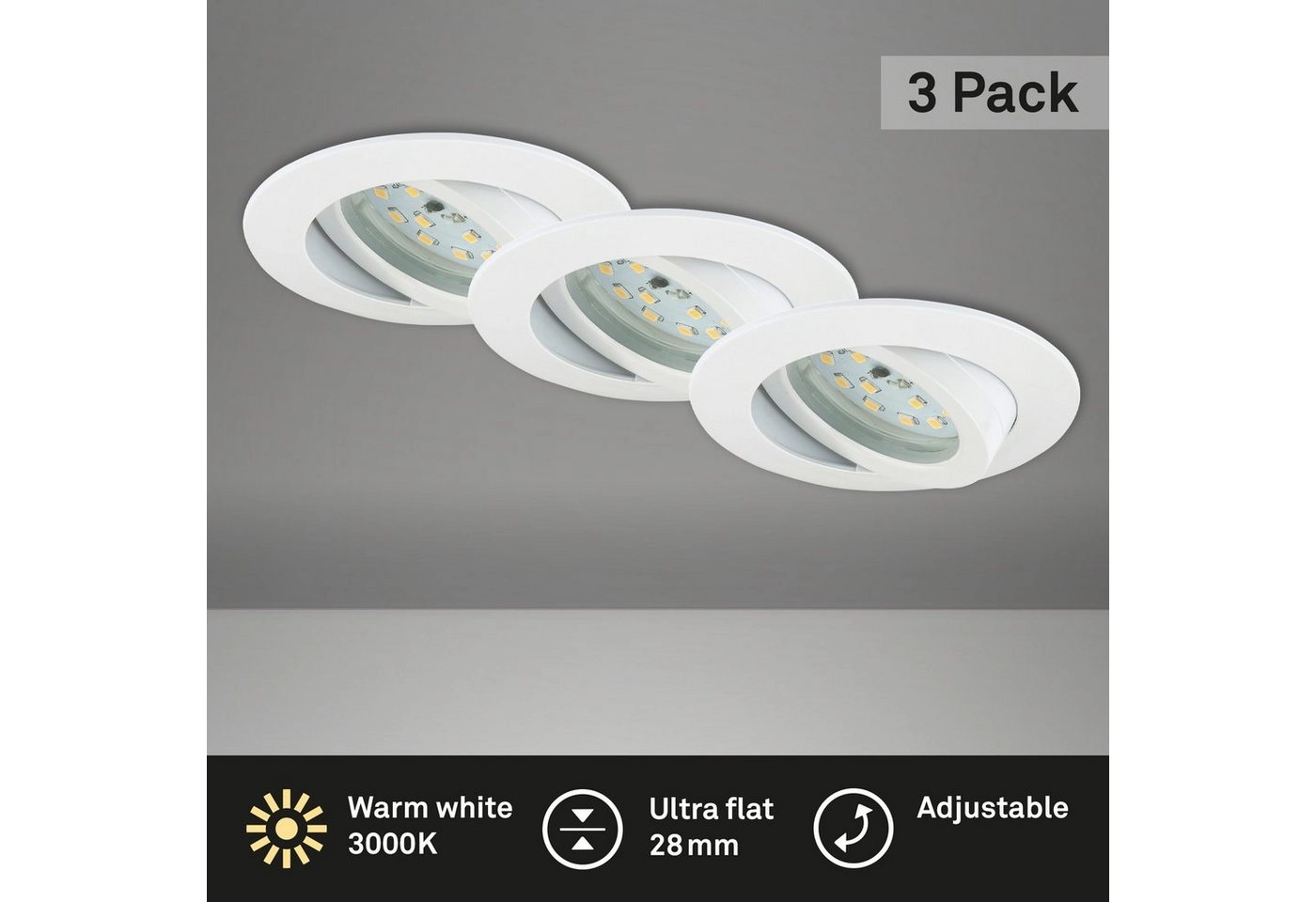 3er Set LED Einbauleuchte, Ø 8,2 cm, 5 W, Weiß