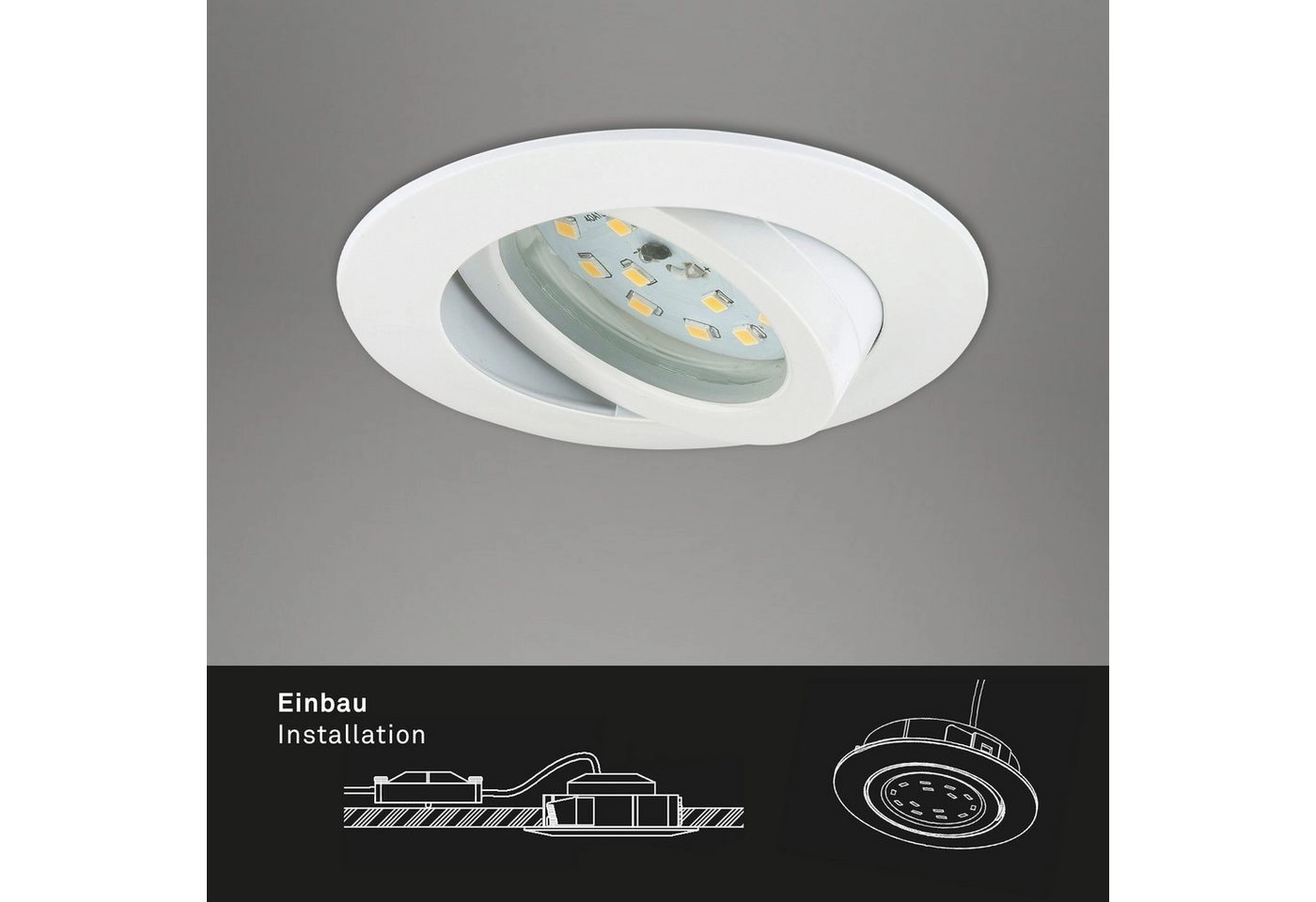 3er Set LED Einbauleuchte, Ø 8,2 cm, 5 W, Weiß