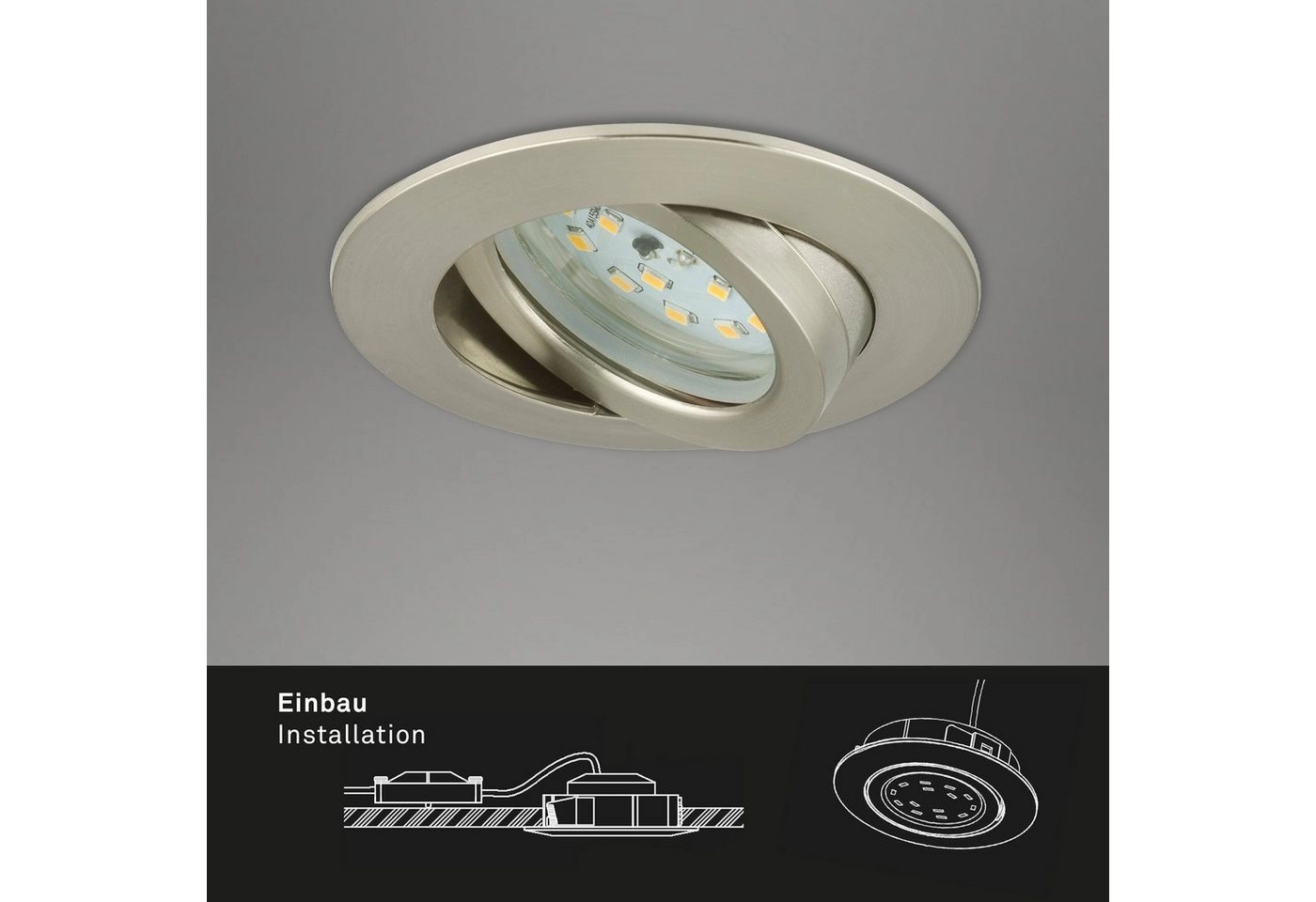 3er Set LED Einbauleuchte, Ø 8,2 cm, 5 W, Matt-Nickel