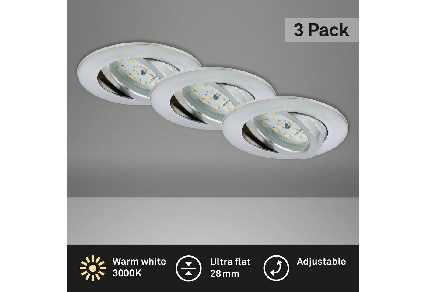 3er Set LED Einbauleuchte, Ø 8,2 cm, 5 W, Alu