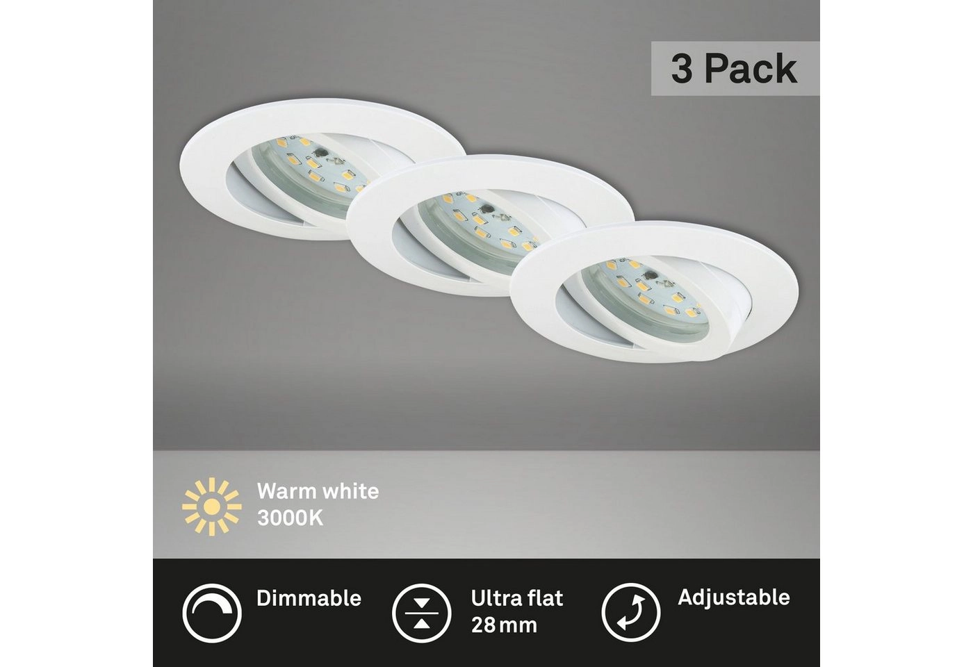 3er Set LED Einbauleuchte, Ø 8,2 cm, 5,5 W, Weiß