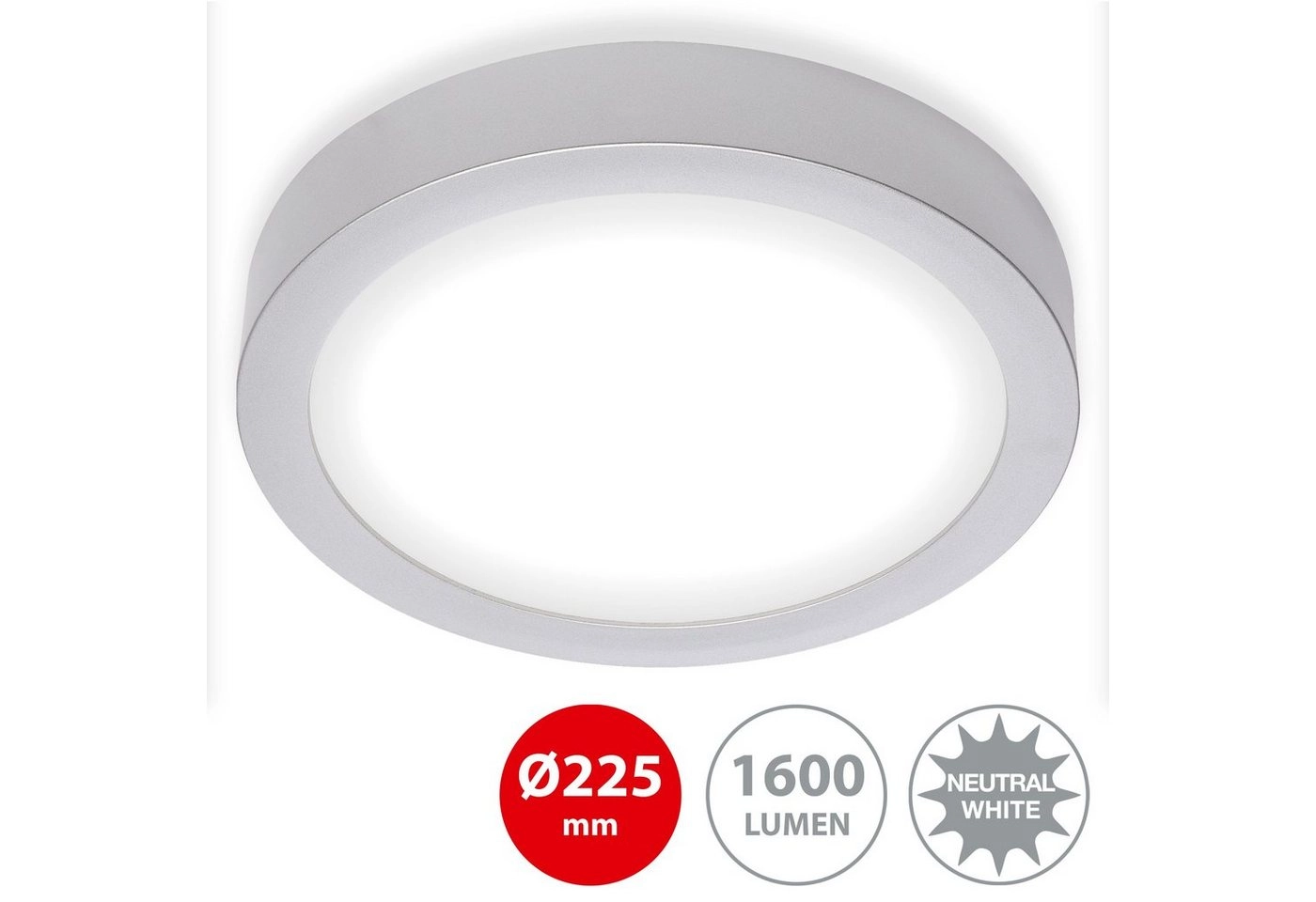 LED Deckenleuchte, Ø 22,5 cm, 16,5 W, Chrom-Matt